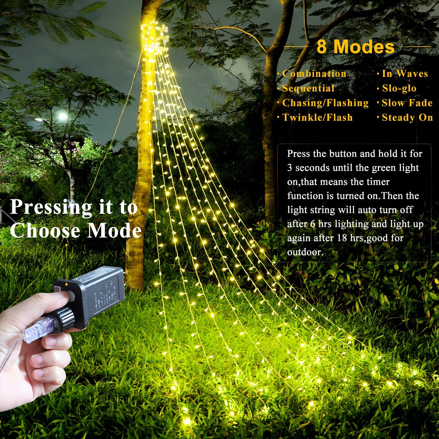 Puhong 320 Led Christmas Lights, 16.4Ft Waterproof Fairy Lights With Lighted Snowflake - Warm White