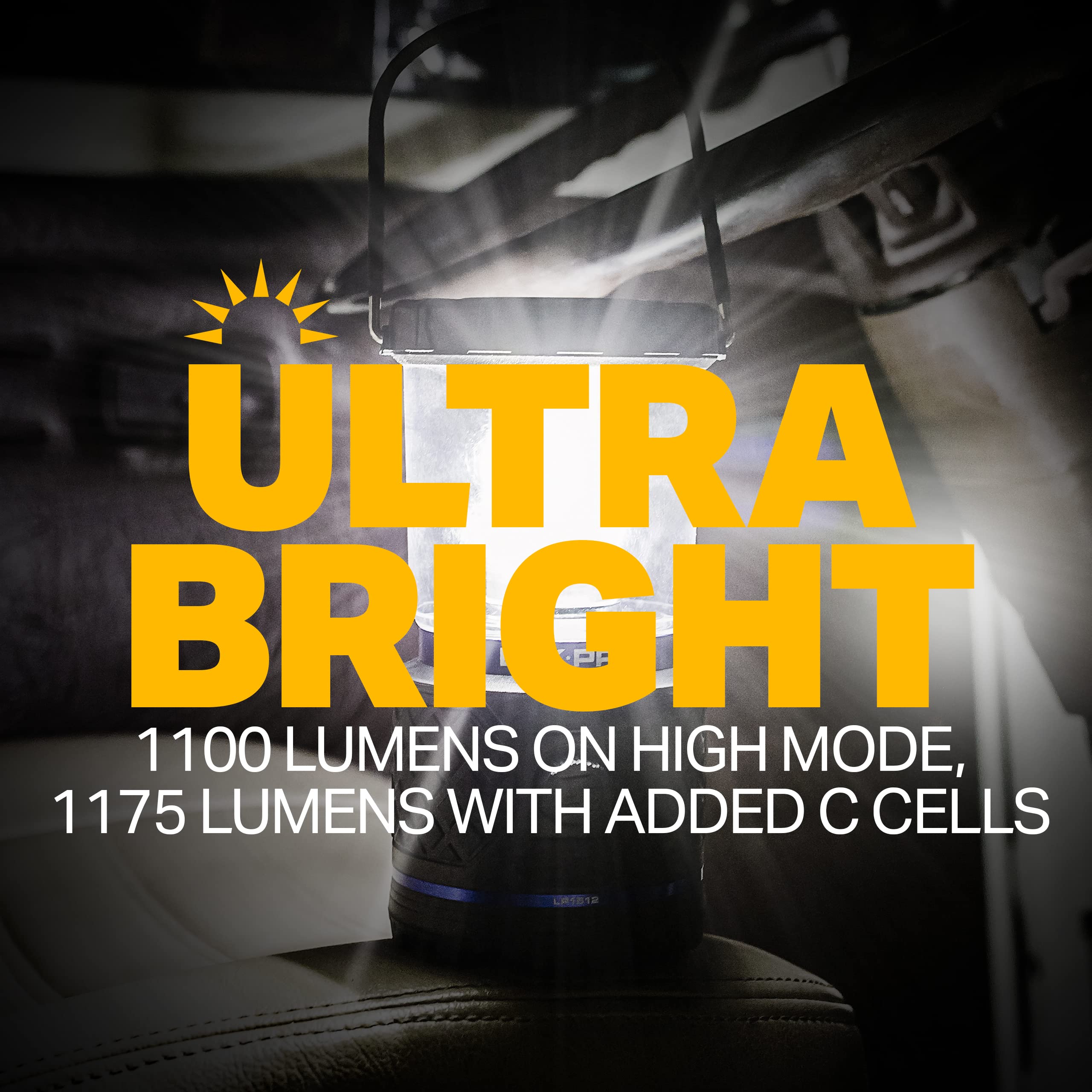 LUXPRO LED Lantern - 1100 Lumen Rechargeable, Dimmable, IPX4 Water-Resistant, Small, Black, Model LP1512
