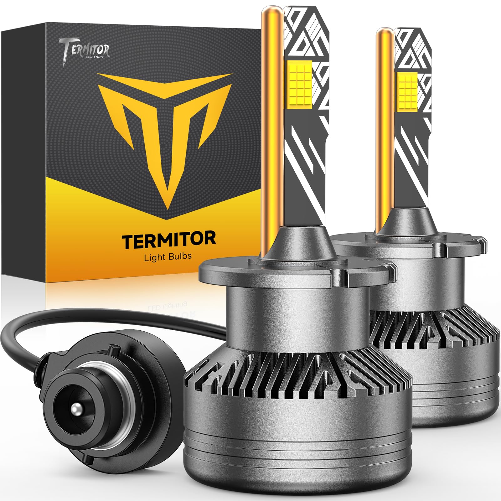 Termitor D2S LED Bulbs, 36000LM, 6500K Cool White, Plug and Play Replacement, Pack of 2, D2S HID Bulb Size