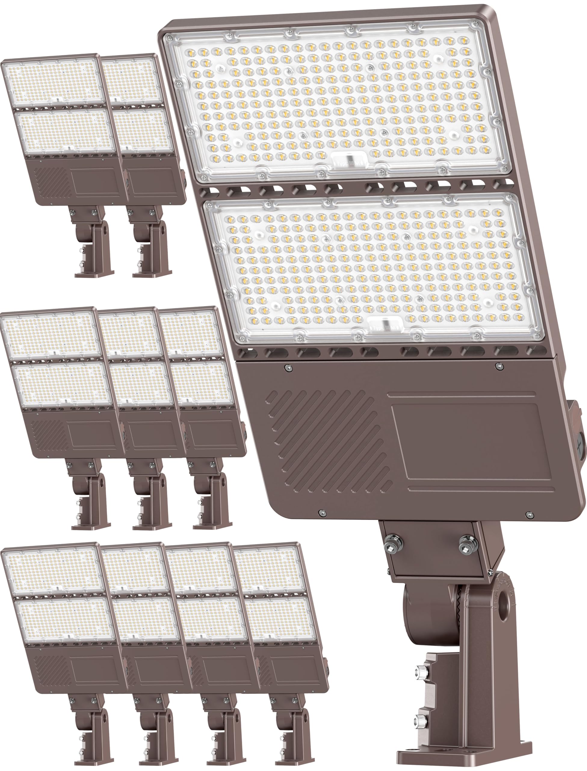 OPENLUX 480V 320W LED Parking Lot Light with Photocell Commercial LED Shoebox Pole Lights Dusk to Dawn 5000K IP65 Outdoor Area Road Lighting Arm & Slip Fitter Mount 10 Pack (10  277-480V 320W)