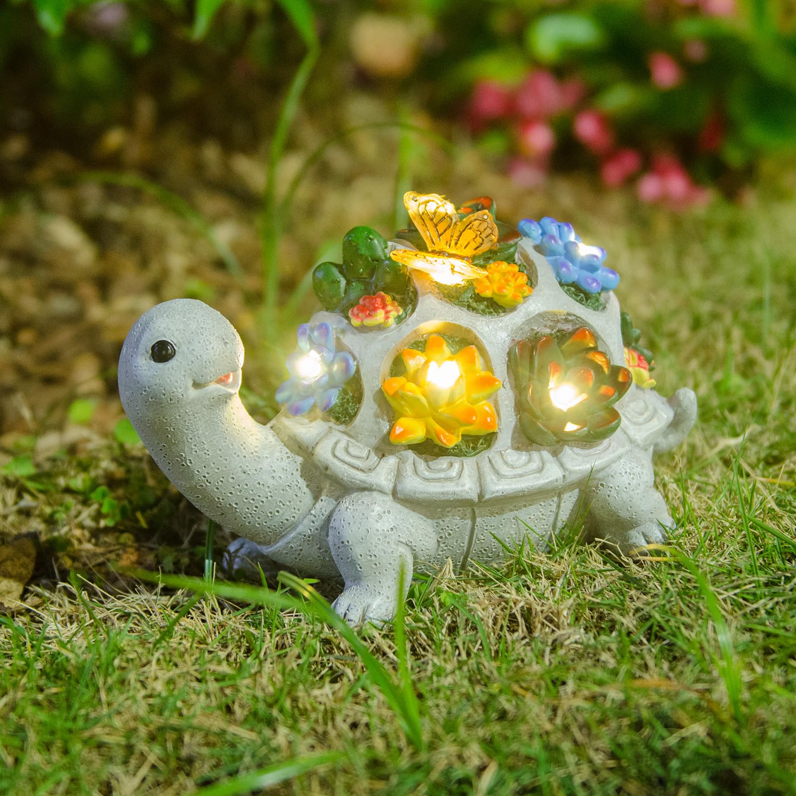 Turtle Solar Lights Outdoors Garden Statue Lawn Ornaments Turtle Solar Garden Statues With Butterfly Solar Lights Gifts For Women Men Birthday Gifts Turtle Garden Decor For Patio Lawn Porch Backyard