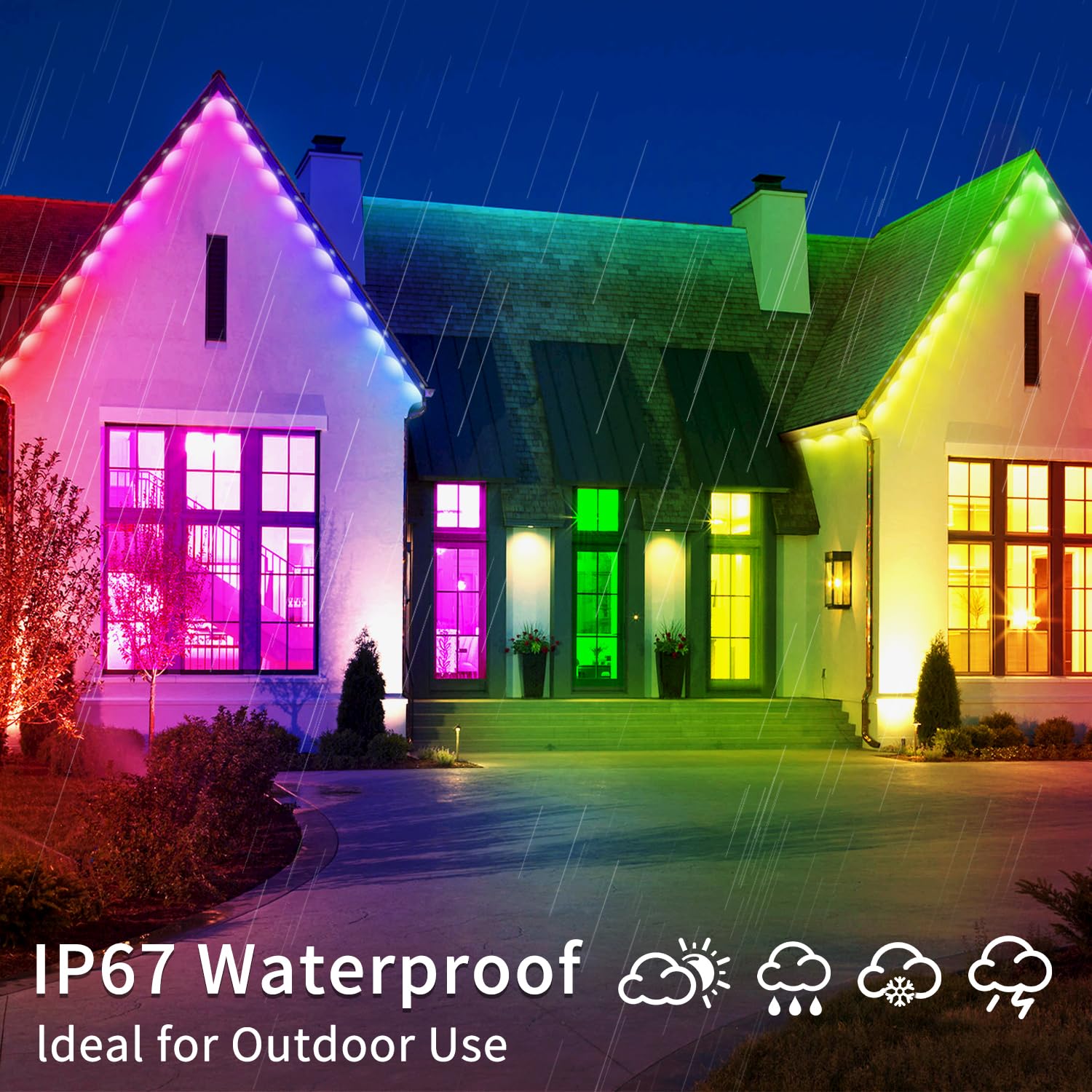 Yocrostar 100ft RGB Outdoor Eaves Lights with App Control & IP67 Waterproof - DIY Christmas & Garden Decorations