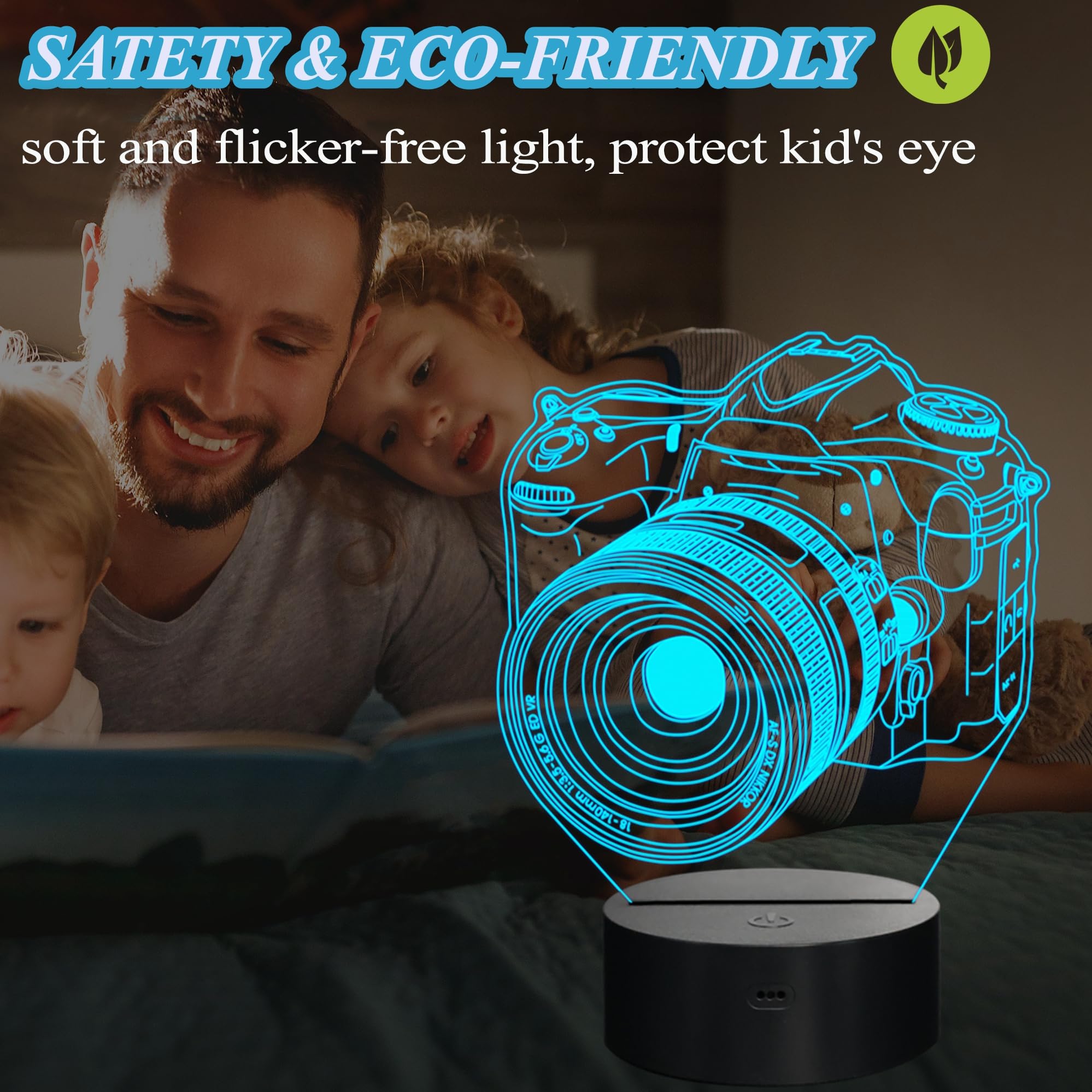 Posshe Photographer Gifts For Men, Camera 3D Night Light With Remote Control, 16 Colors Changing, Rgb Flashing Mode, Dimmable, P