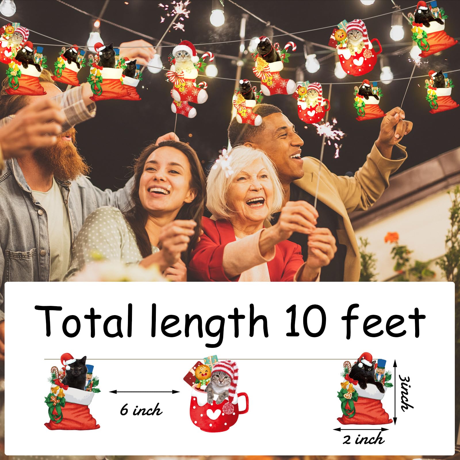 Ganeen Christmas String Lights 20 Led 10 Ft Cute Hanging String Lights For Christmas Tree Battery Operated Indoor Holiday Lights For Xmas Party Decorations Outdoor Mantel Fireplace(Cute Cat)