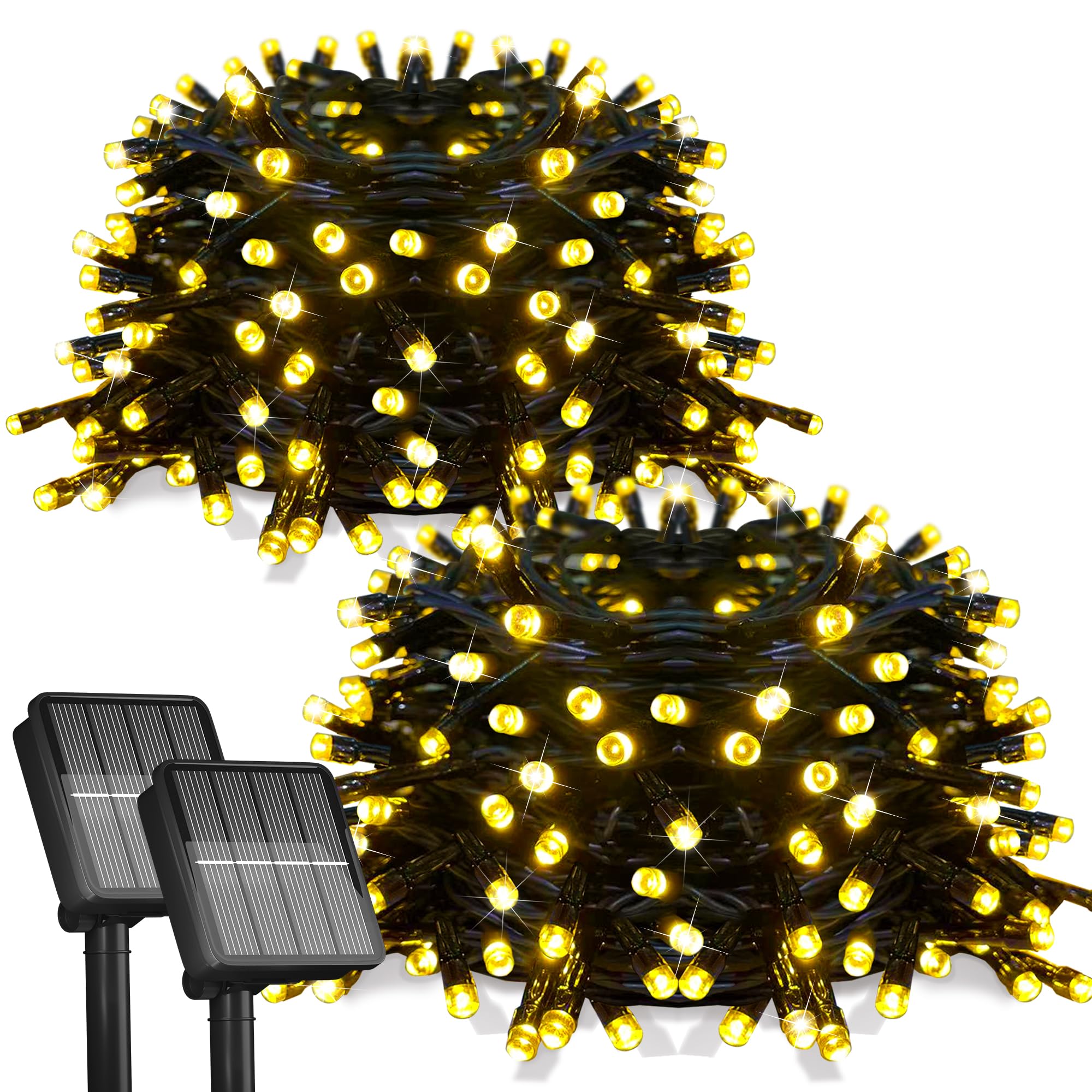Flechllary 2 Pack Solar String Lights 78Ft 200 LED Warm White Waterproof for Outdoor Yard, Fence, Party, Christmas Tree Decorations