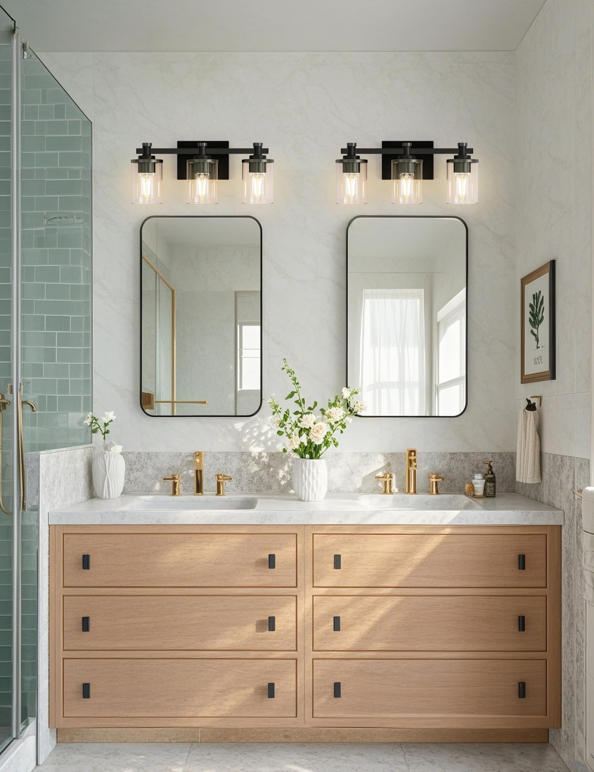 L Lohas Led Bathroom Vanity Light  3-Light Modern Black Wall Sconce Lighting With Clear Glass Shade  Lighting Fixtures Over Mirror  Vanity Light 17In