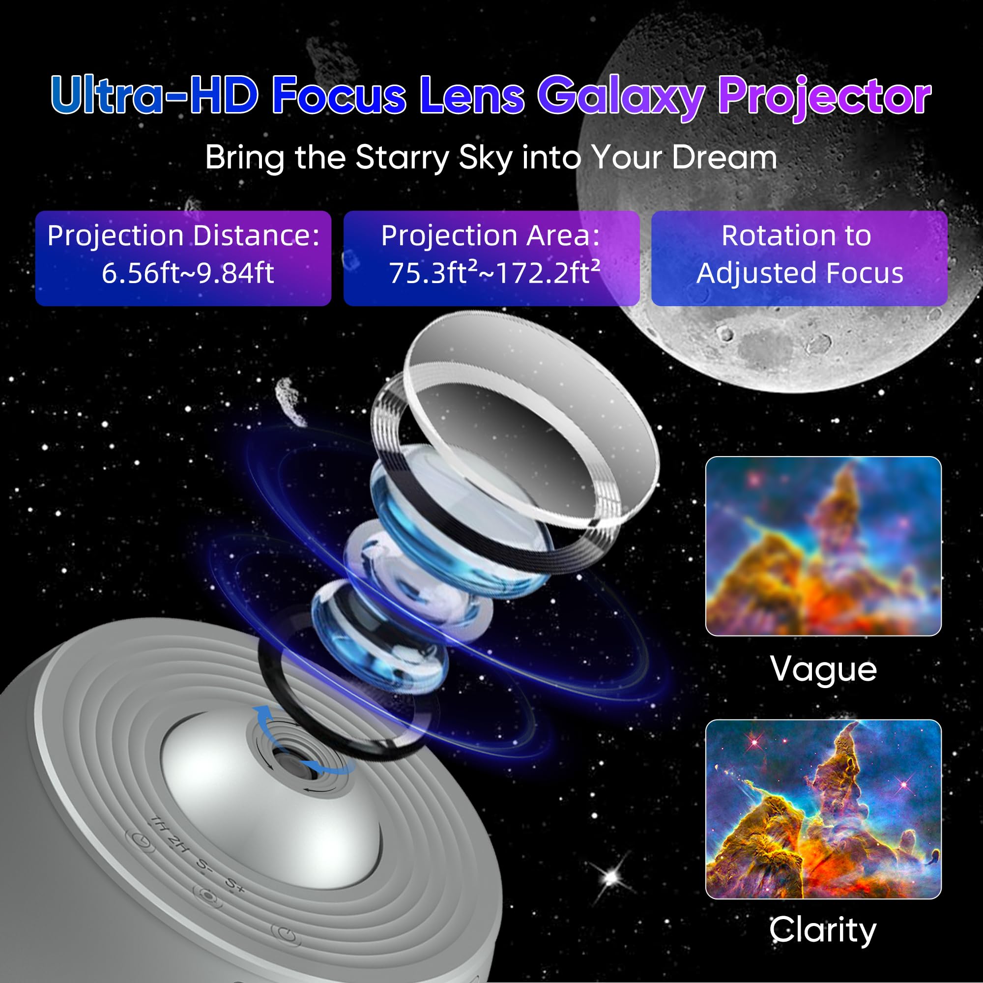 Xeefeel Galaxy Projector, 13-in-1 Star  tarium Night Light, 360° Rotating, Silver, Medium, Model BL-DQY02