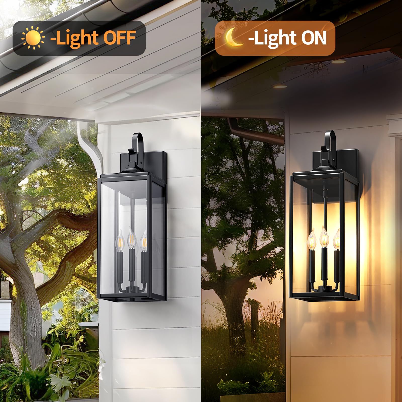 24 Extra Large Outdoor Wall Light 2 Packs  Black Exterior Lighting Fixtures Outdoor Porch Lantern Wall Mounted  Waterproof Modern Outside Wall Sconce  E12 3-Light Coach Lamp For House Patio Garage