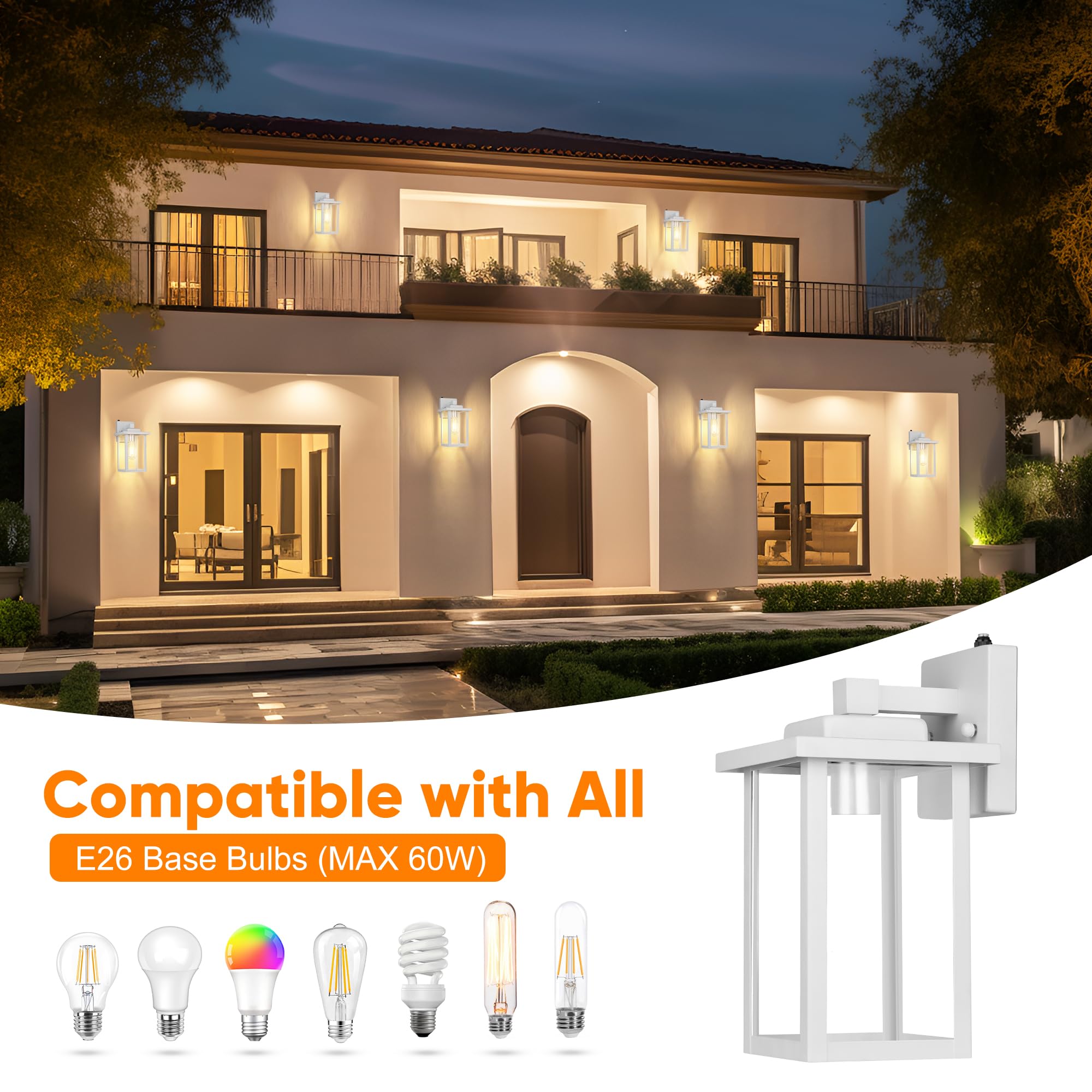 Wihtu White Dusk To Dawn Exterior Lighting Fixtures Wall Mount, Outdoor Front Porch Lighting Fixtures For House, Sensor Wall Sco