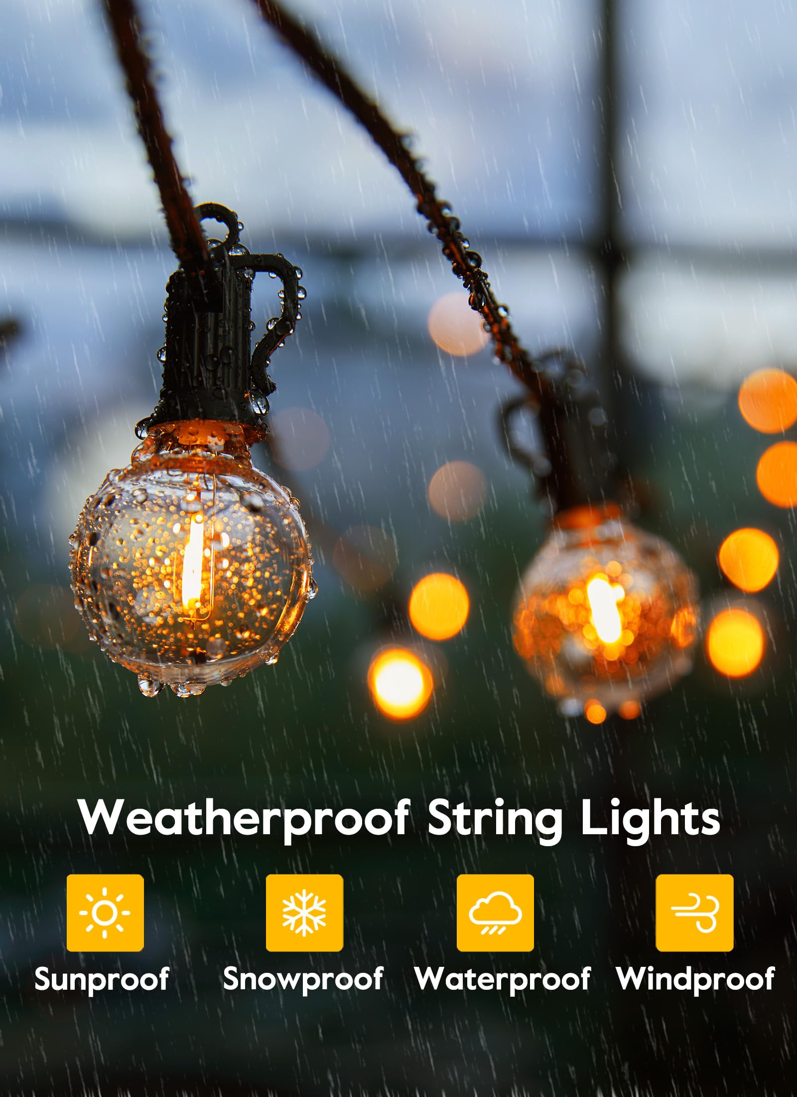 Brightown String Lights Outdoor Waterproof With Remote Cable Ties, 108Ft G40 Patio Lights With 50 Led Shatterproof E12 Bulbs, 3