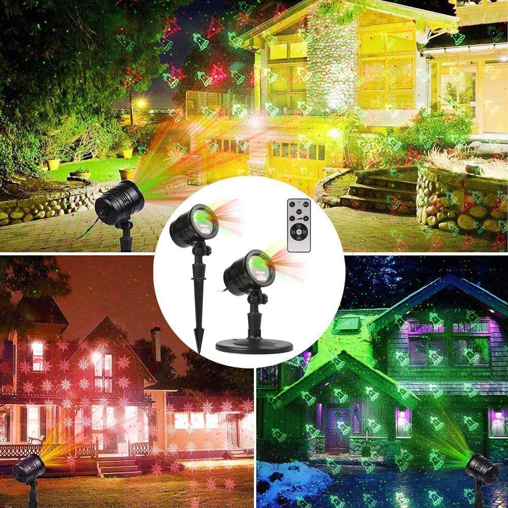 Rgb Laser Christmas Lights - Indoor/Outdoor, 3 Colors, Multiple Patterns, Waterproof With Remote - For Holiday Decor