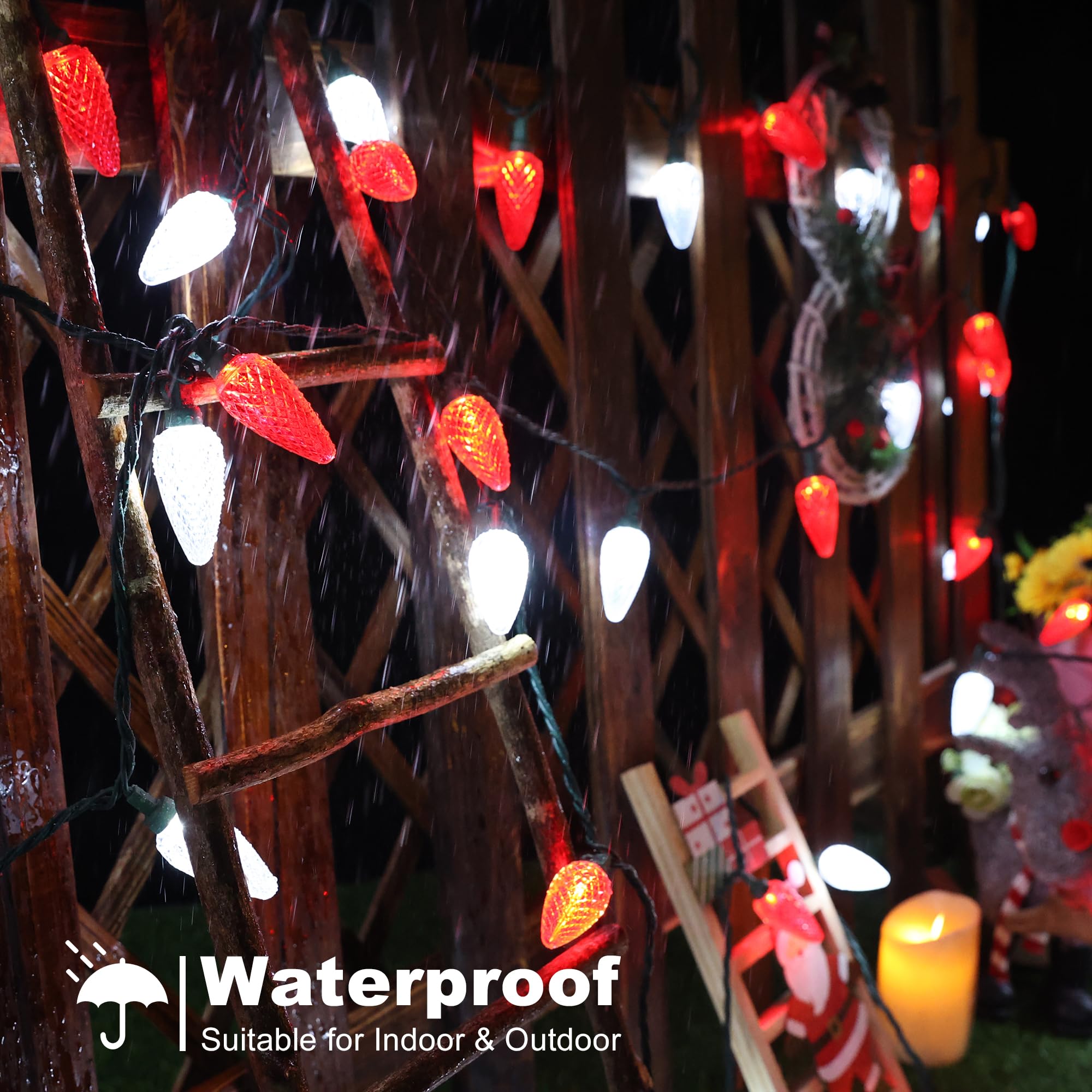 Brizled C9 Christmas Lights, 25 LED Red & White String Lights, 16FT Waterproof Connectable for Indoor/Outdoor Decor