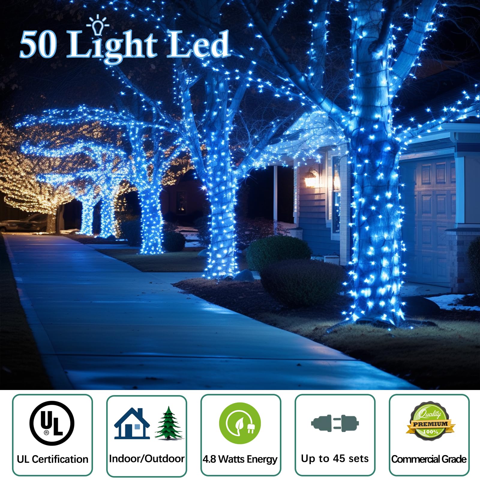 Wominoy 25Ft 50 Counts Aqua Led Christmas Lights - Commercial Grade Outdoor Waterproof, Wide Angle Green Wire, Xmas Tree Lights,