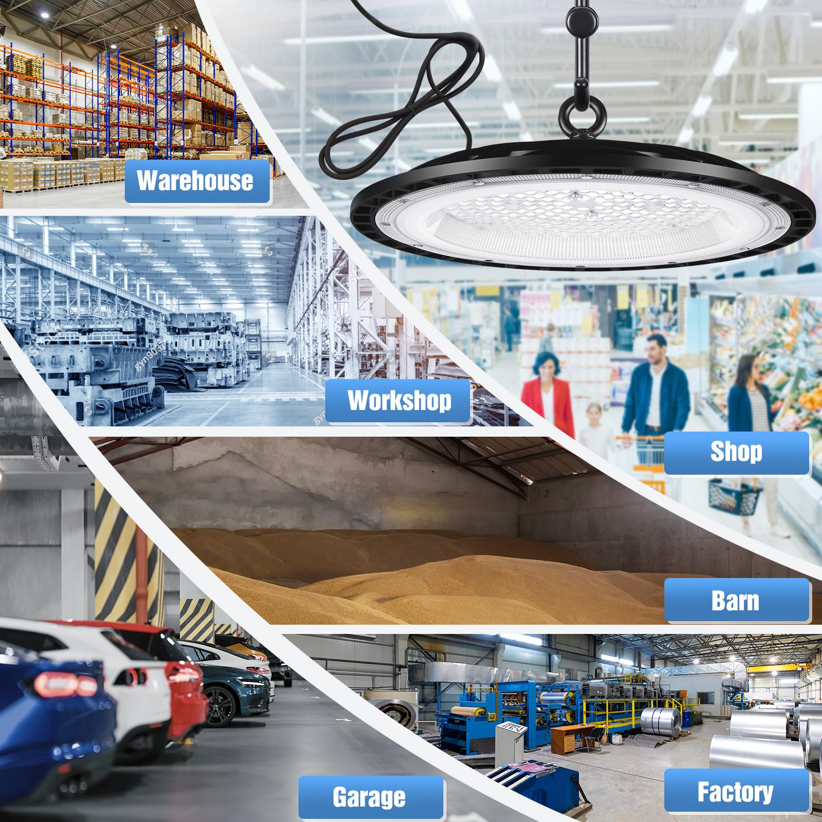 Yanycn 6 Pack 240W Ufo Led High Bay Light Fixture 120Vac 40000Lm 5000K Daylight Commercial Shop Bay Lighting [1050W Mh/Hps Equiv.] Us Plug Area Lighting For Warehouse/Barn/Gym/Factory/Workshop