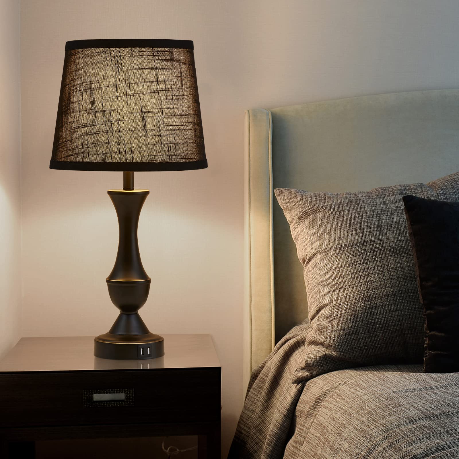 Luvkczc Black Touch Table Lamps Set Of 2, 22 Tall, Usb Charging Ports, Metal, Led Bulb Included