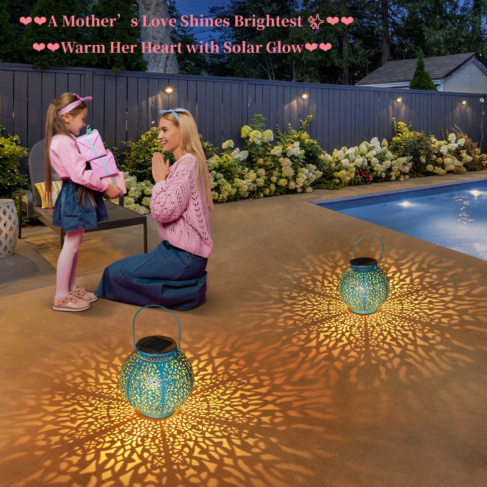 TAKE ME Solar Lanterns Outdoor Lights Waterproof Metal Garden Lanterns Set of 2 Blue Model CKDD69