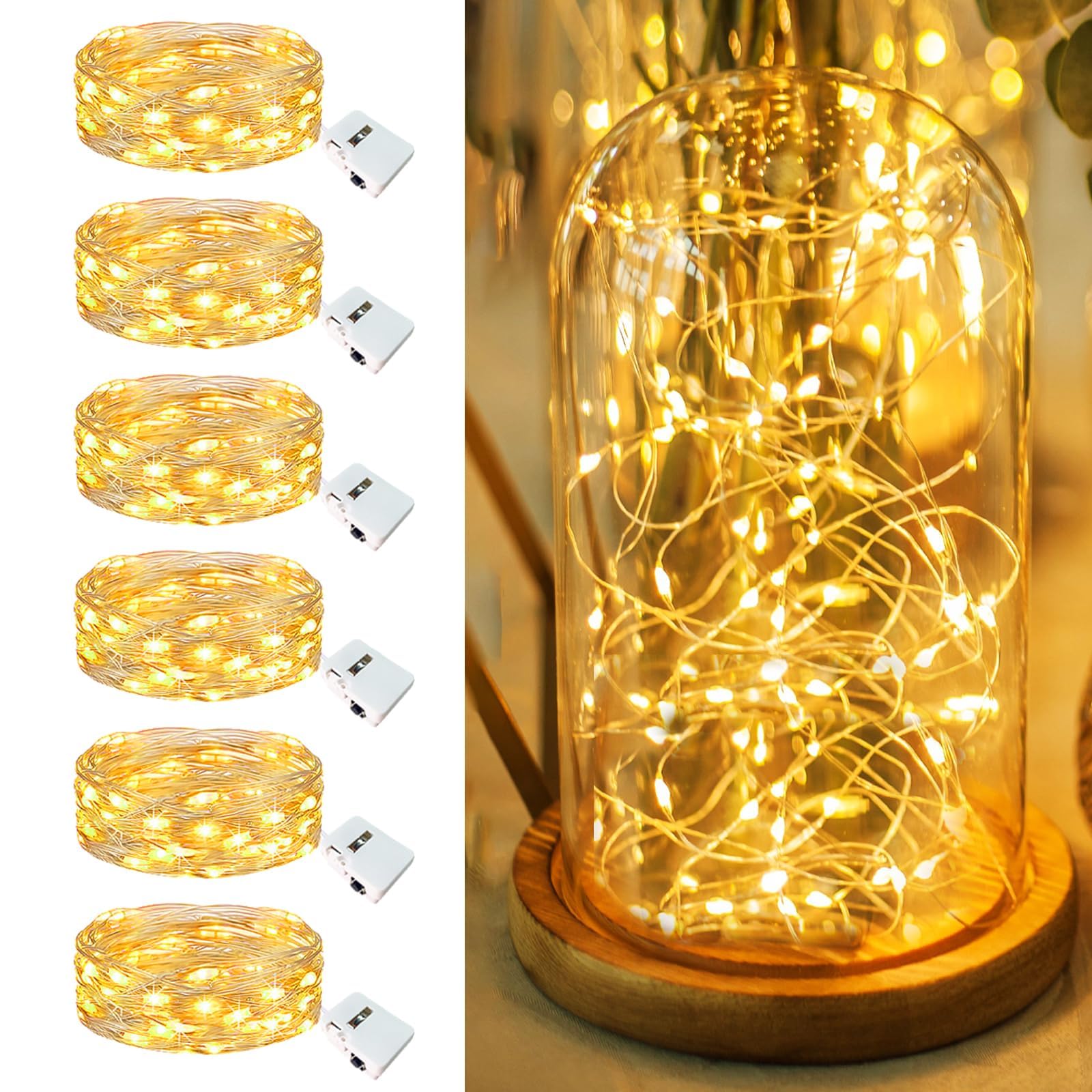 Fairdeer 6 Pack Battery Operated Fairy Lights - 20 Led Twinkle Lights, 7Ft, Warm White, Waterproof For Diy Party & Wedding Decor