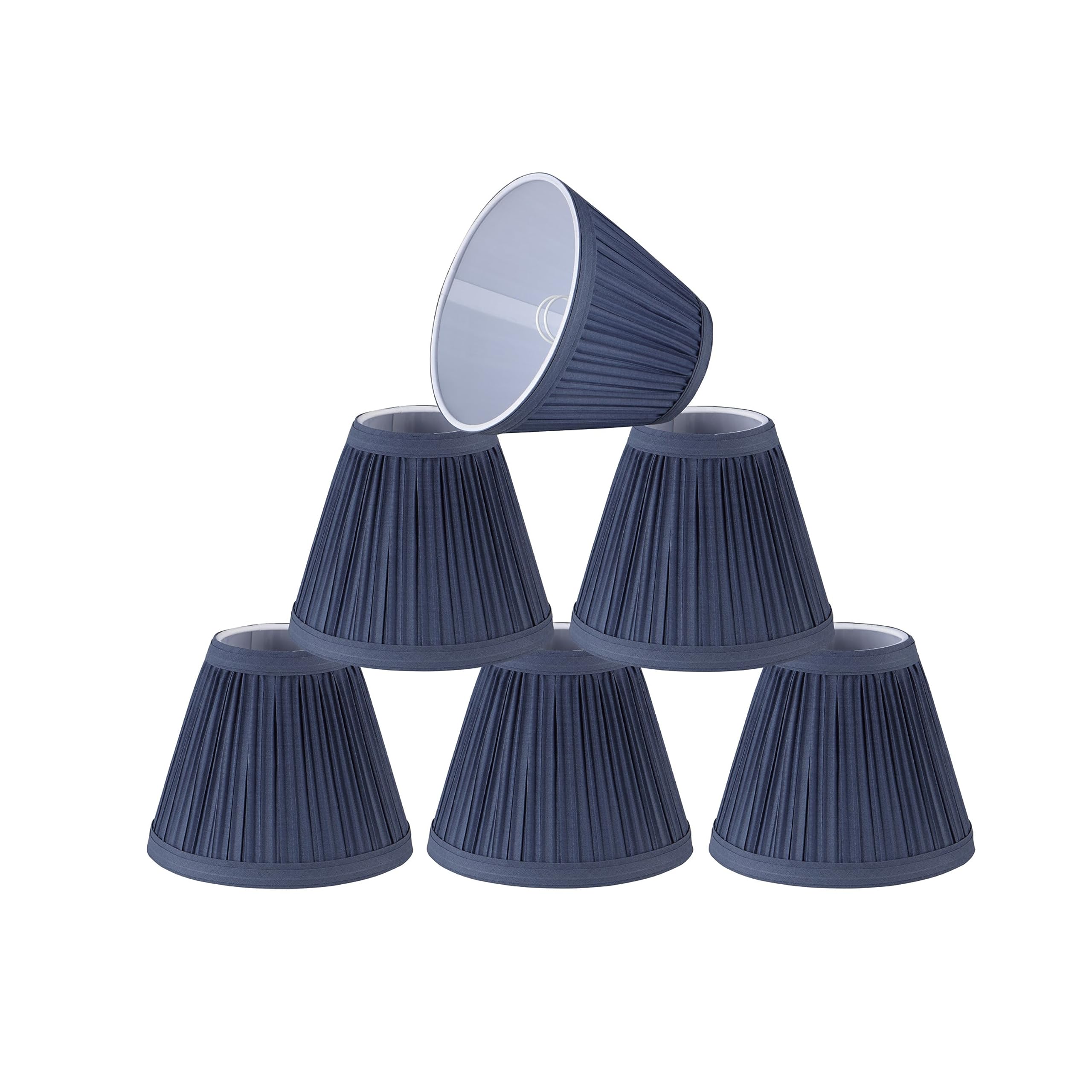 Aspen Creative 33125-6 Small Pleated Empire Shape Chandelier Clip-On Lamp Shade, Navy Blue, 3'' Top x 6'' Bottom x 5'' Slant, 6 