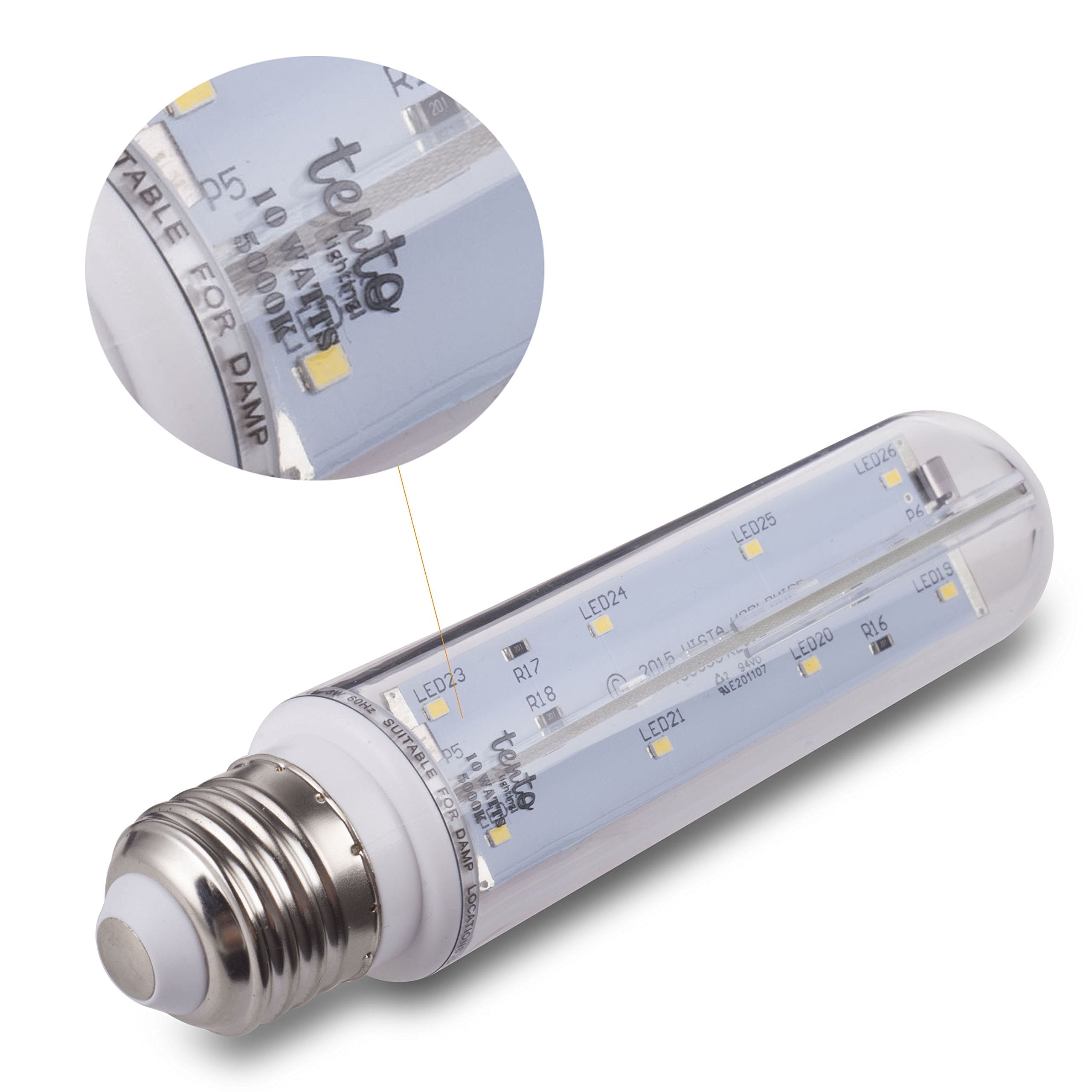 Tento Lighting T10 Led Tube Light, Tubular Light Bulb, E26 Medium Base, Sub Zero Fridge And Freezer Light Bulb Replacement, Aquarium Light Bulb, Type T Bulb, 60W - 70W, 5000K, Cool White (2 Pack)