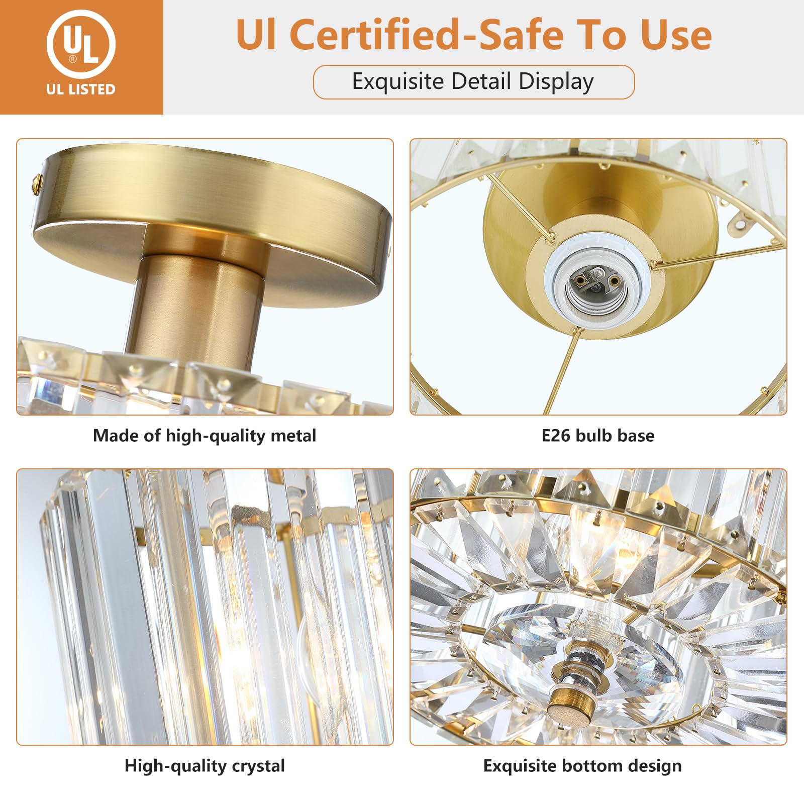 Pasentel Small Crystal Ceiling Light  Modern Mini Flush Mount Crystal Chandelier  Gold Small Chandelier Light Fixture  Entryway Lighting Fixture For Kitchen Hallway Laundry Room  1-Light  Sf004-1-G