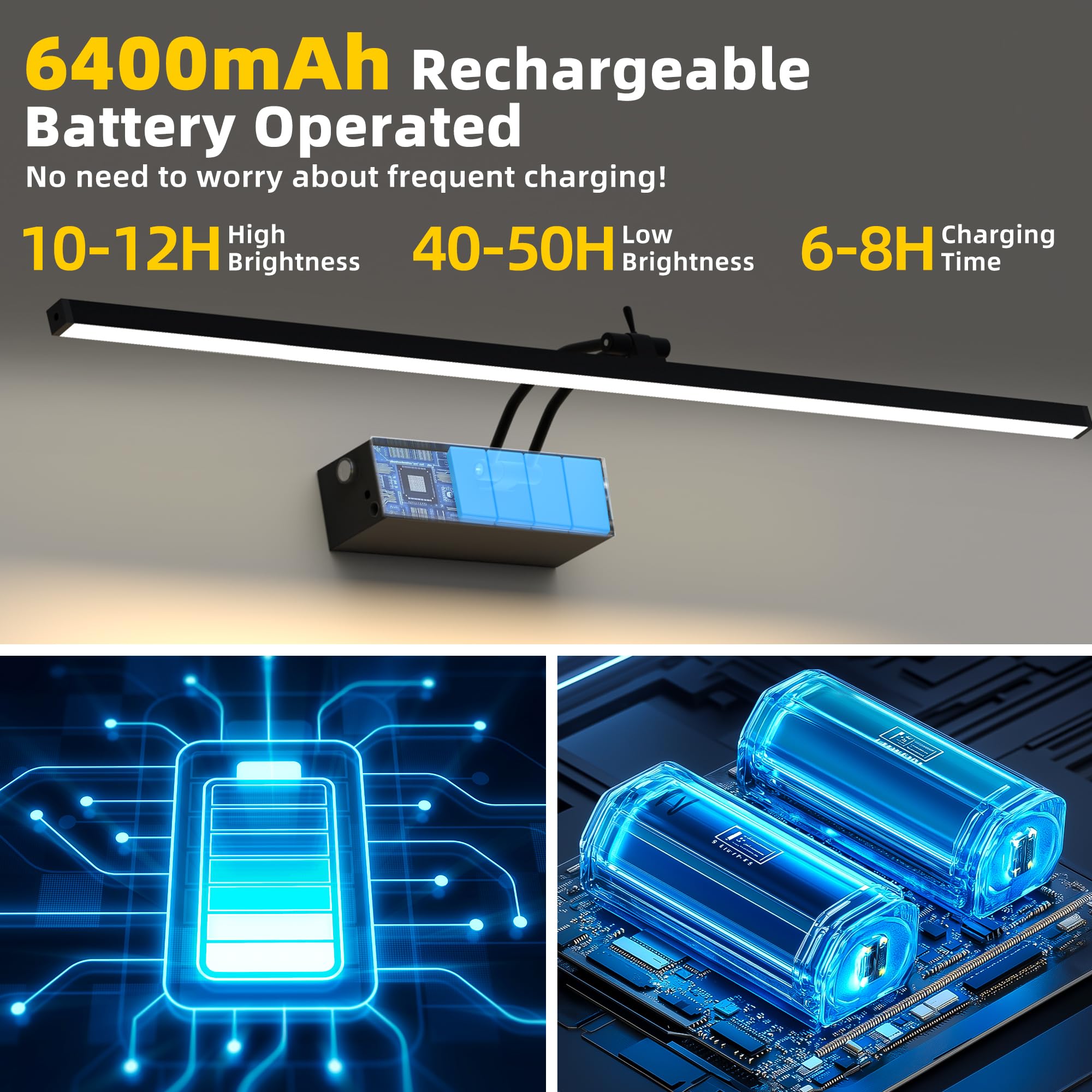 4 Pack Picture Lights For Wall, 23In Art Lighting For Paintings Cordless, 6400Mah Rechargeable Battery Operated Picture Light Wi