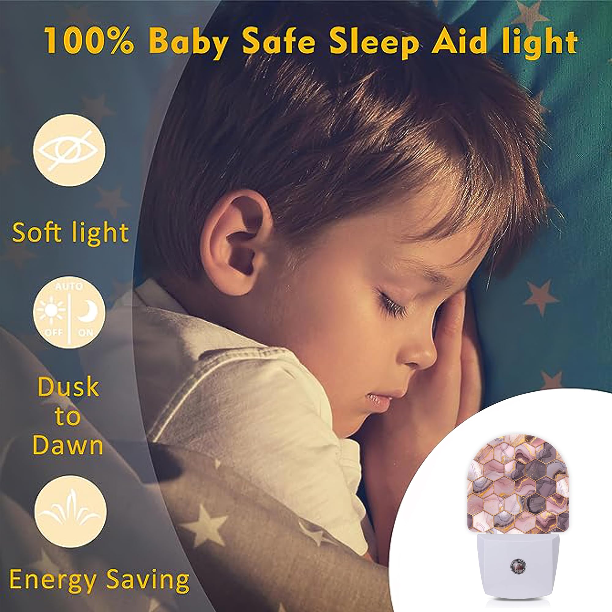 Axxitude Pink Flow Marble Ink Hexagons Night Lights Plug Into Wall For Girls Boys Room,Night Light Led Lamp Dusk To Dawn Sensor