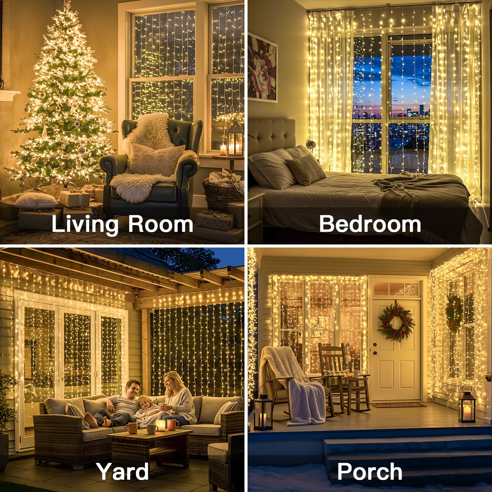 suddus Curtain Lights, 300 LED Warm White Fairy String Lights, 9.8x9.8ft for Indoor/Outdoor, Model SD-300CUCWW