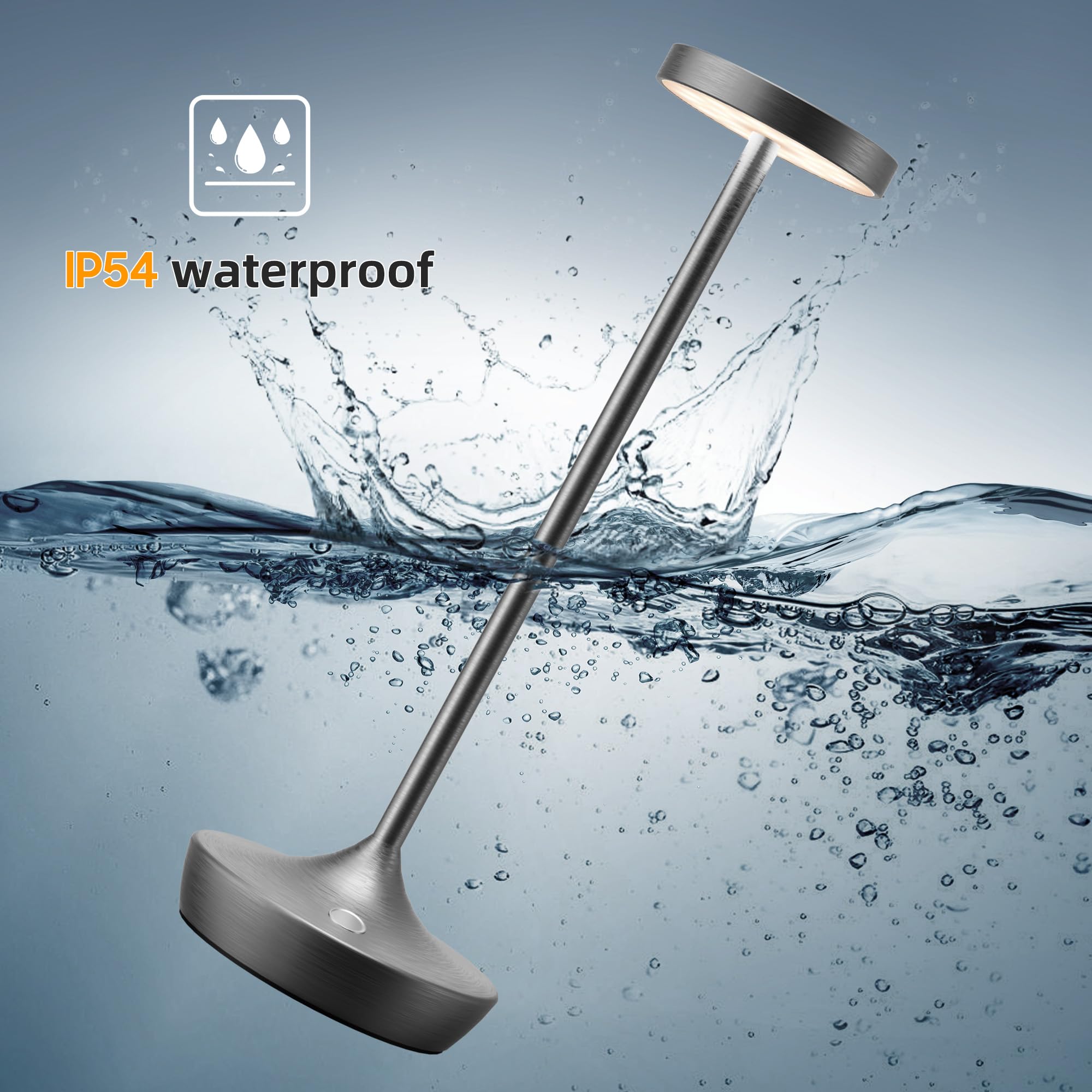 Willdoak Cordless Outdoor Table Lamps - Rechargeable Led Touch Dimmable Waterproof (2 Grey)