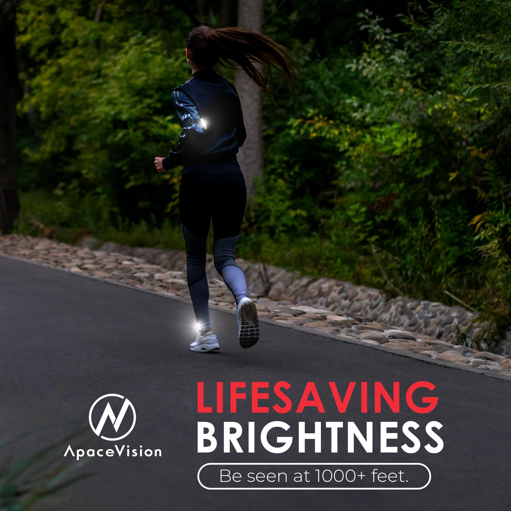 Apace Vision LED Safety Light (2 Pack) - Clip On Strobe Running Lights for Runners, Dog, Bike, High Visibility, White, Model AVSL1000