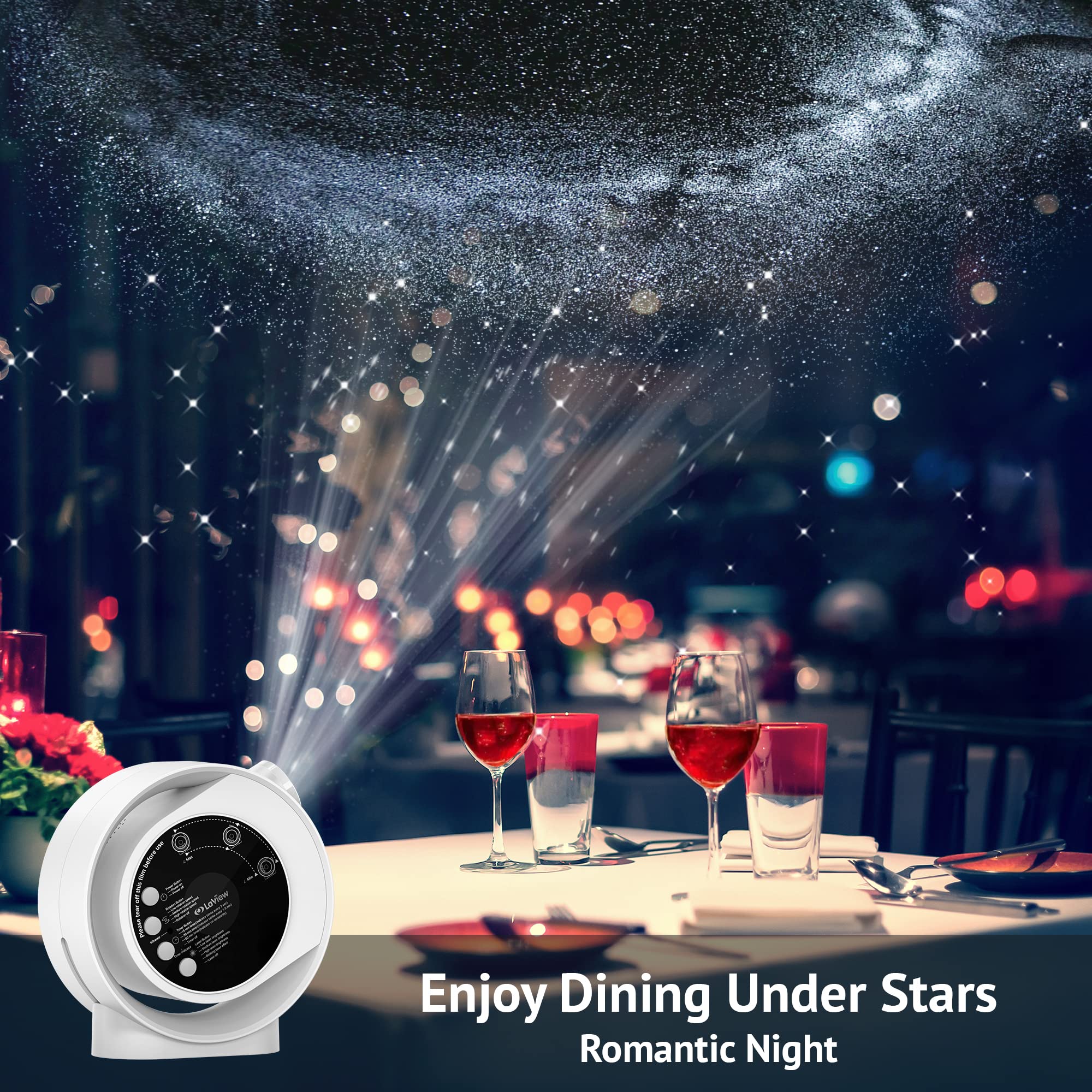 LaView Star Projector LV-X2-W-EU - HD Image, 3-Level Silent Rotation, Includes 6K Replaceable Galaxy Discs, White with 4 Discs