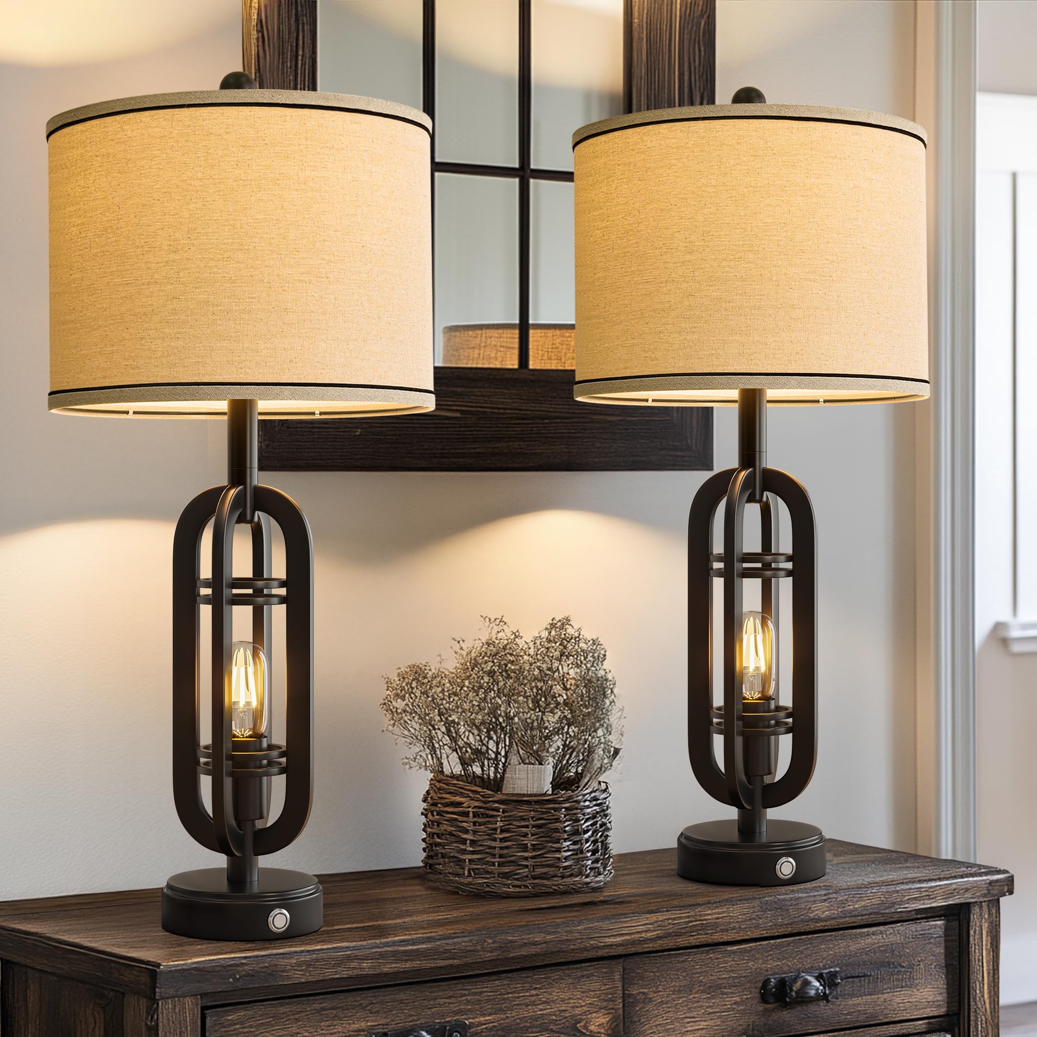 G-Safava 27.25'' Table Lamps Set Of 2 For Living Room Bedroom Industrial Farmhouse Metal Touch Lamps With Usb A+C Ports, Night L