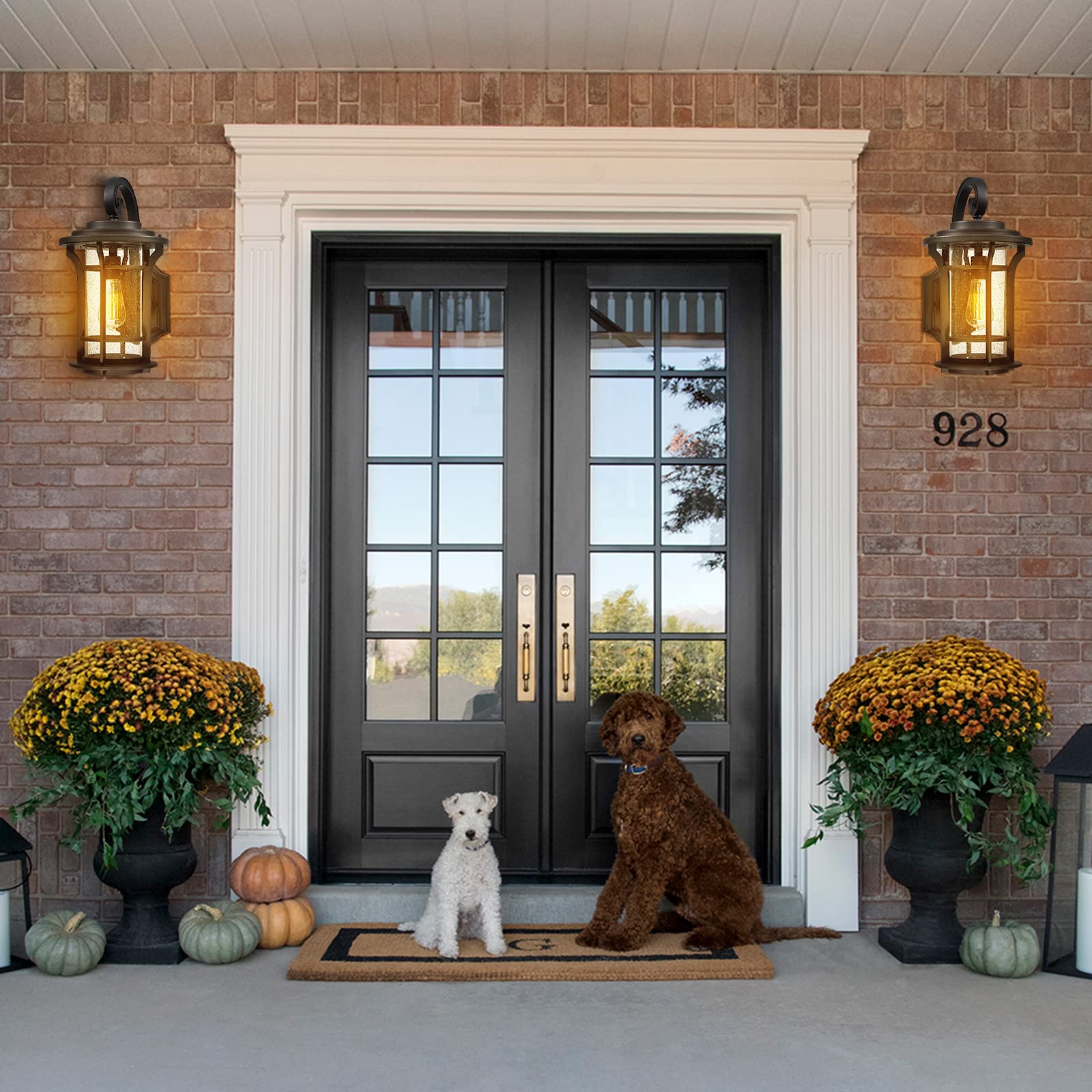 Luminzone 18’’ Outdoor Wall Lantern Sconce, Black Modern Farmhouse Lighting For Porch & Garage