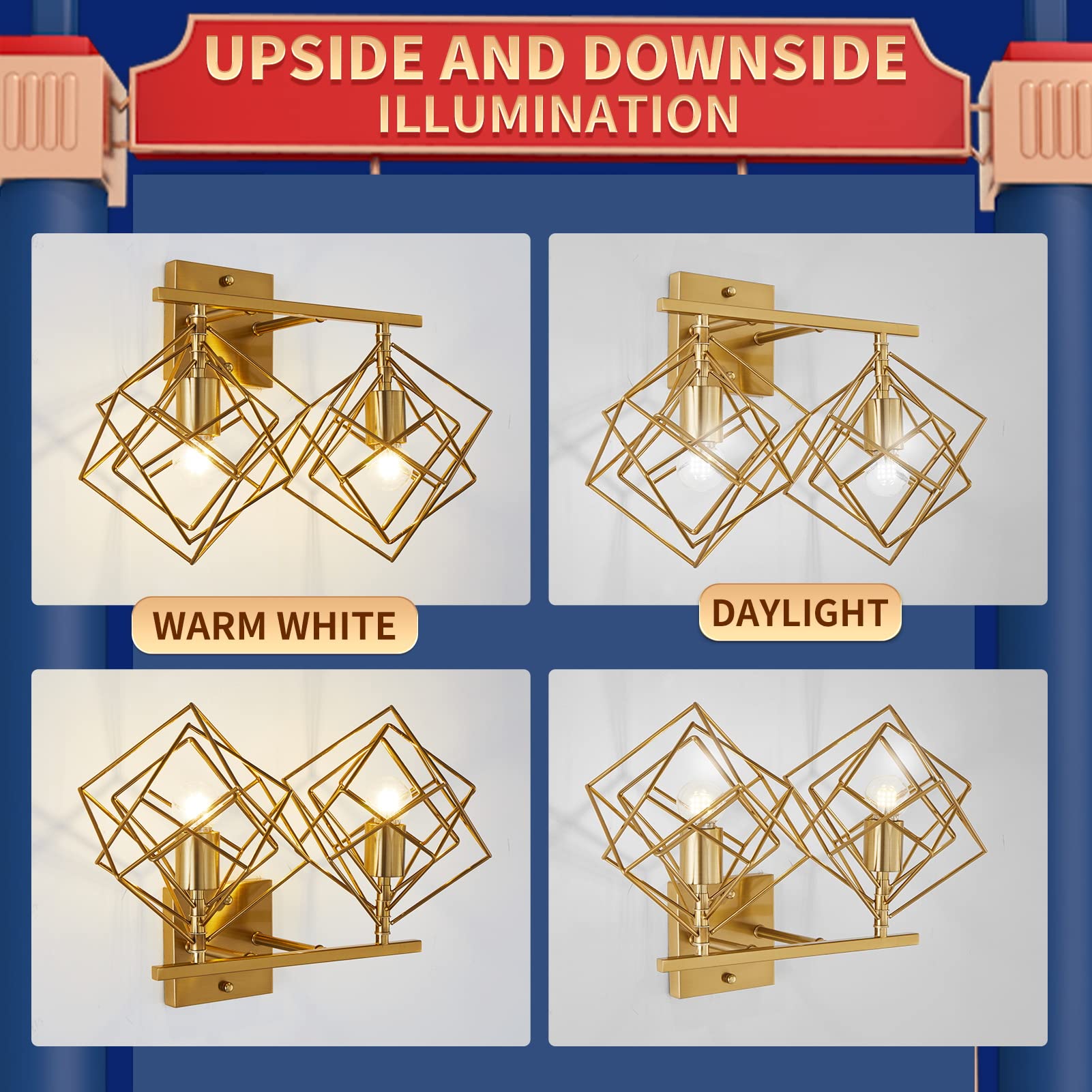 Behiya Bathroom Vanity Light With 2 Bulbs Bathroom Light Fixtures Over Mirror With Rotatable 2 Cube Shades Modern Wall Mounted B