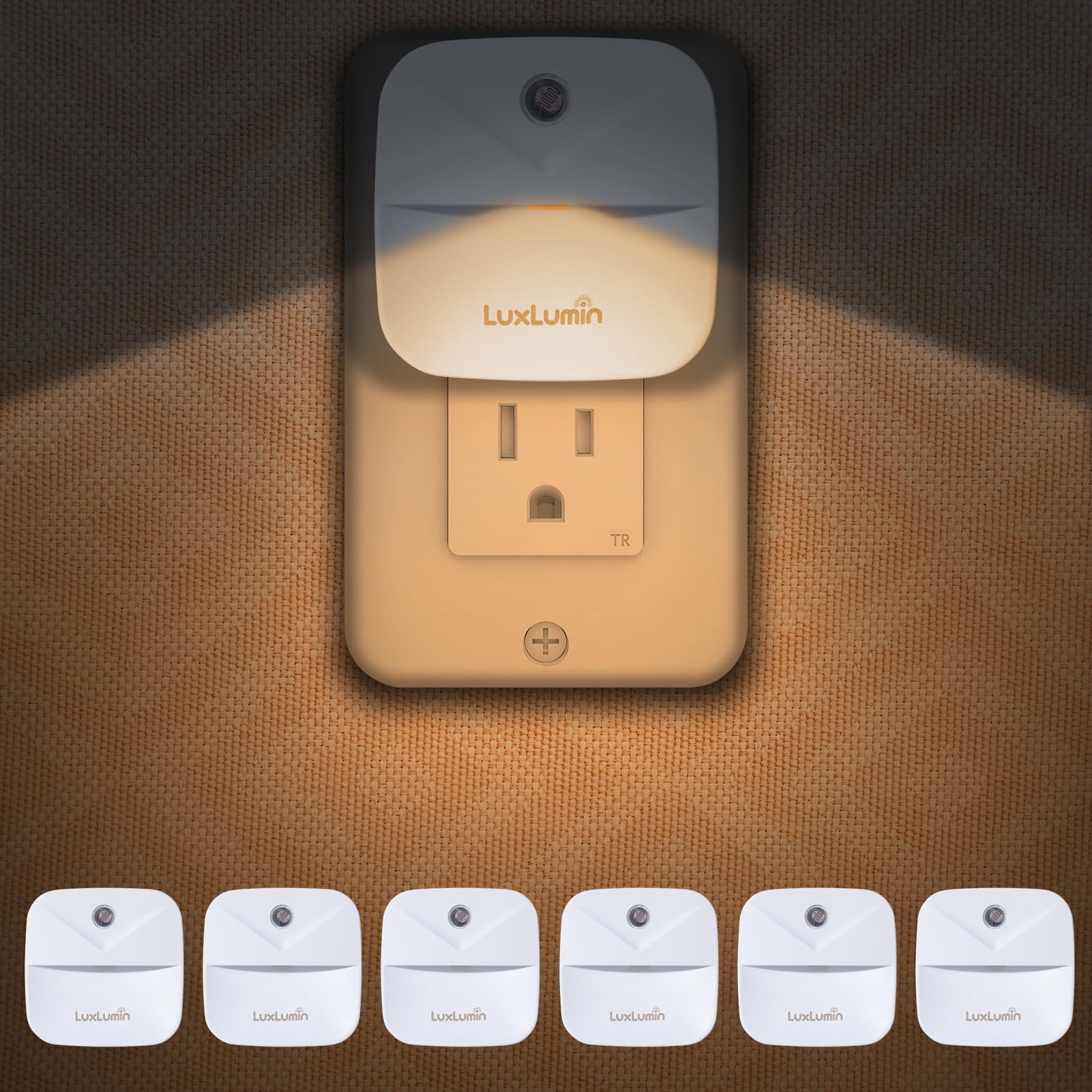LuxLumin LED Night Light with Dusk-to-Dawn Sensor, Non-Dimmable, Warm White, 6 Packs, Plastic