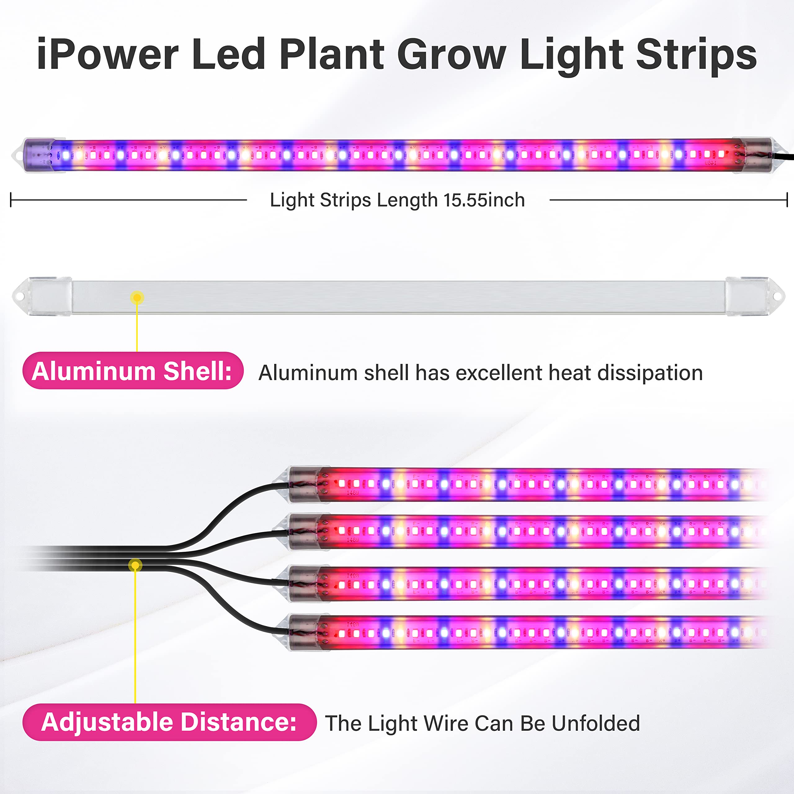Ipower 60W Led Plant Grow Light Strips Full Spectrum For Indoor Plants With Auto On/Off 3/9/12H Timer, 10 Dimmable Levels 48 Leds Per Tude, For Hydroponics Succulent, 4 Tubes, Mix