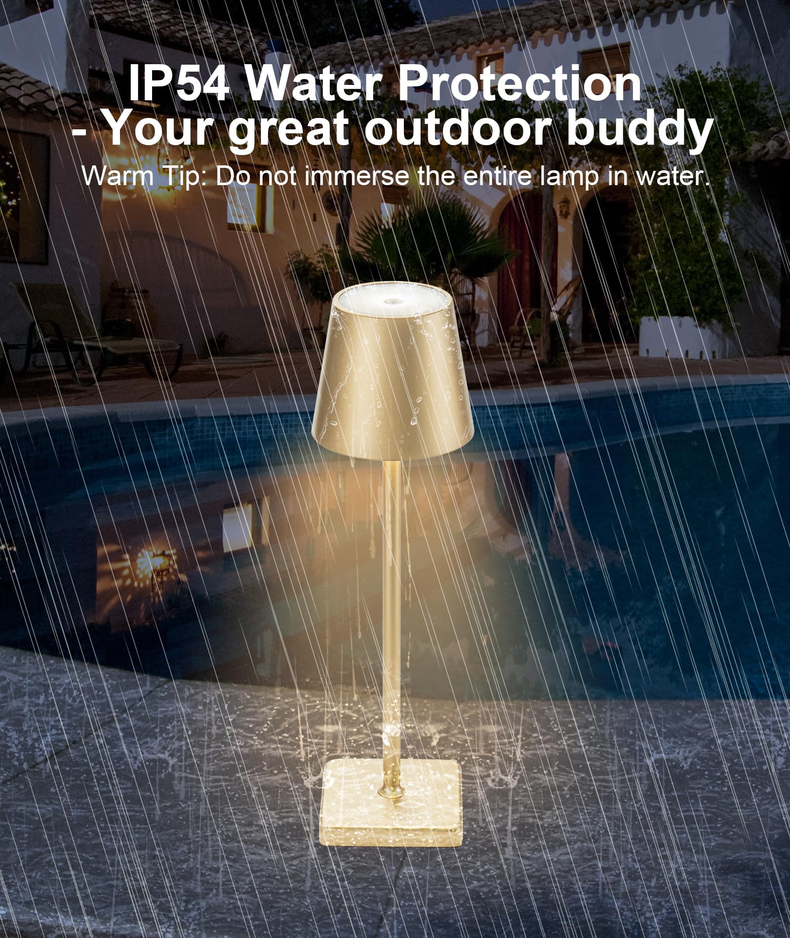 Hasun Gold Cordless Table Lamp, Aluminum Shell Led Rechargeable Desk Lamp, 3W 5200Mah Battery Operated Table Light, 3 Color Step