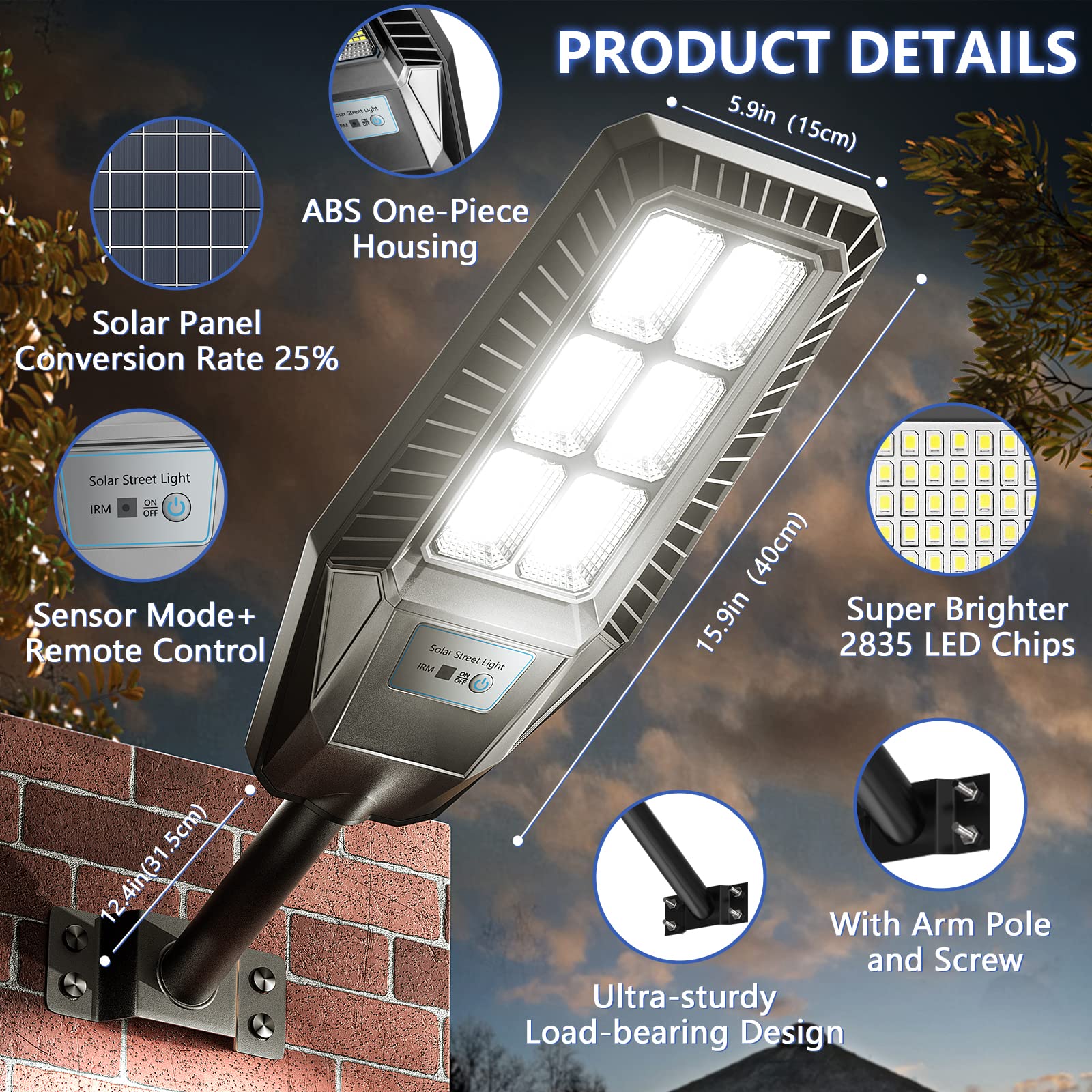 Tenkoo Led Solar Street Light Outdoor 2 Pack 25000Lm 300W Motion Sensor Lamp Waterproof Ip66 Security Powered For Dusk Dawn Cour