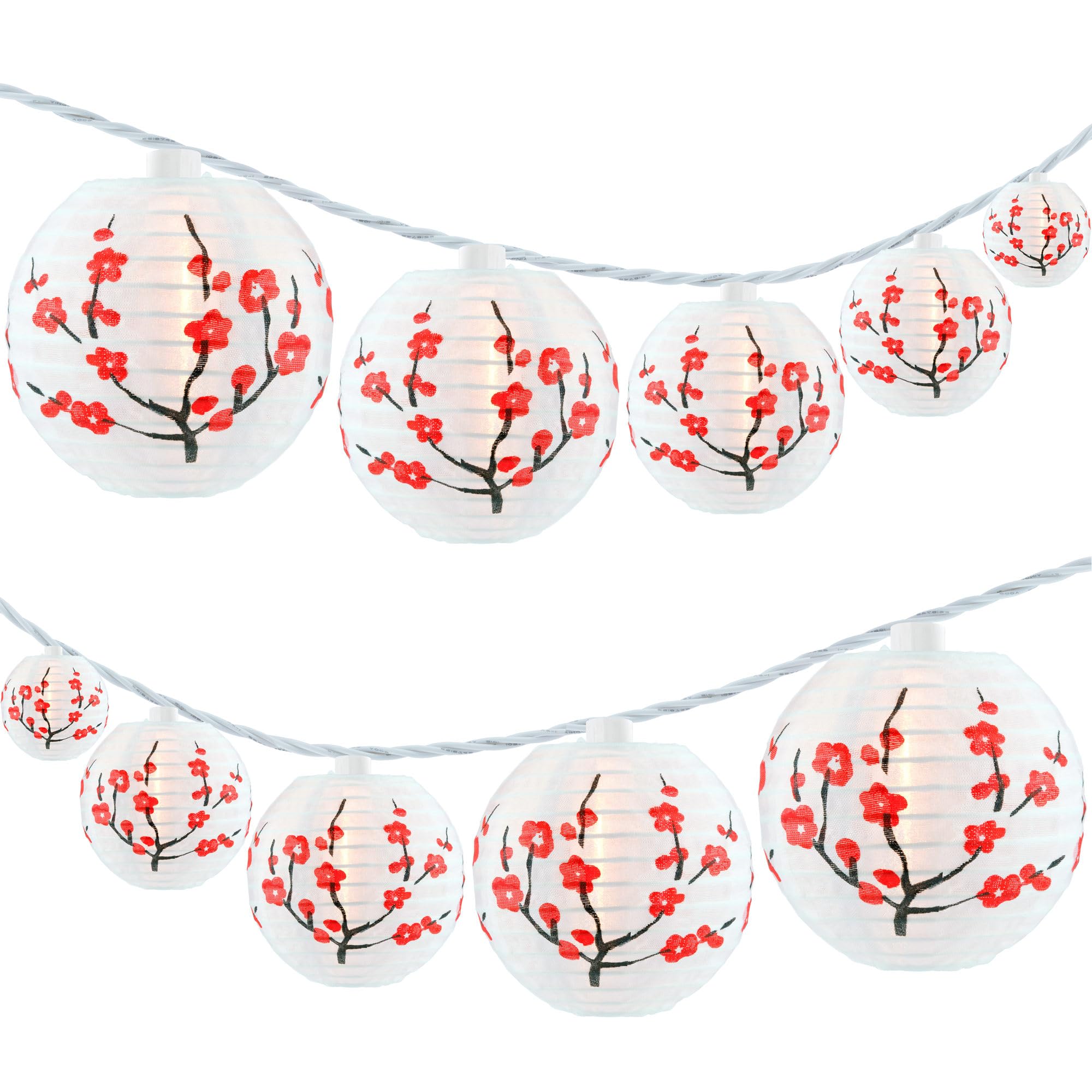 SWEET SHINE Plum Flower Lantern String Lights, 10 Waterproof Nylon Lanterns with 8.7' UL Listed Plug-in Connectable String Light