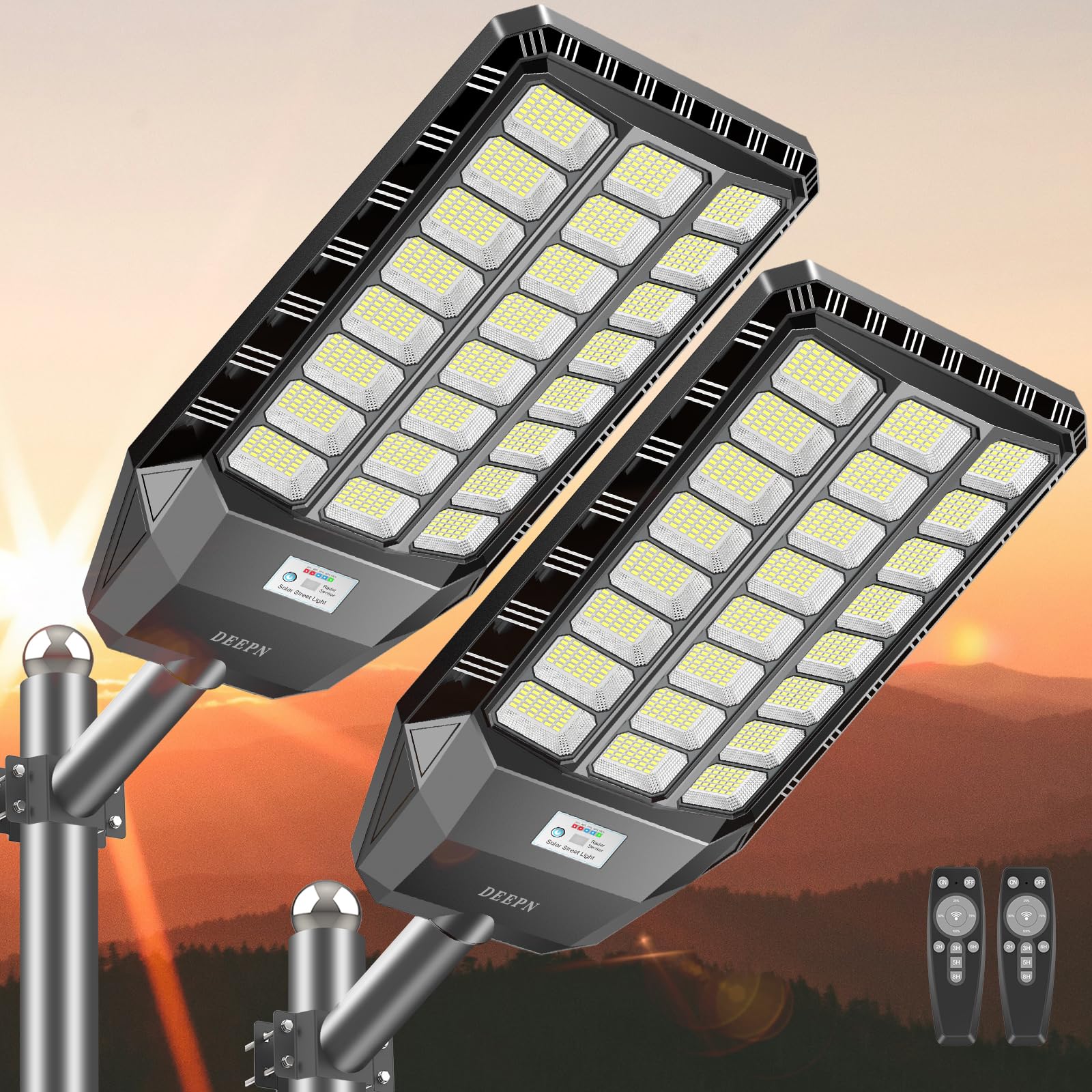 Solar Street Light Outdoor, 5000W Solar Parking Lot Lights, 360000Lm Solar Lights Outdoor, Ip67 Solar Lights For Outside Dusk To Down Outdoor Lighting For Yard, Garden(2 Pack)
