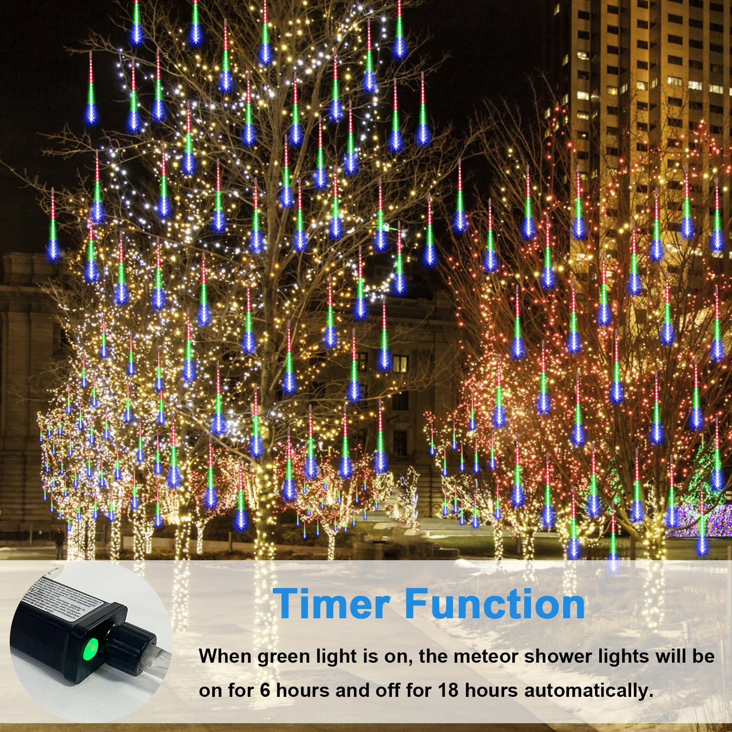 Aluan Outdoor Meteor Shower Rain Lights, 40Cm/16Inch 10 Tubes 360 Leds Waterproof Falling Rain Hanging Lights With Ul Plug For C