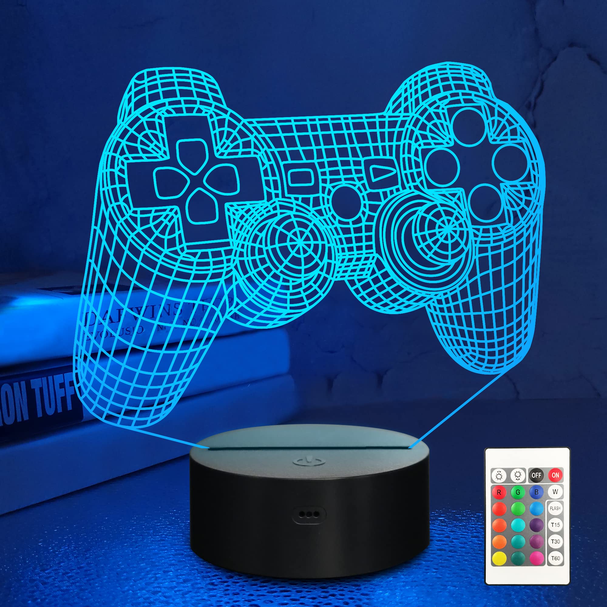 CooPark 3D Gamepad Lamp Night Light, 16 Colors, Remote Control, Acrylic, Multicolored, Model FS-2810-9999