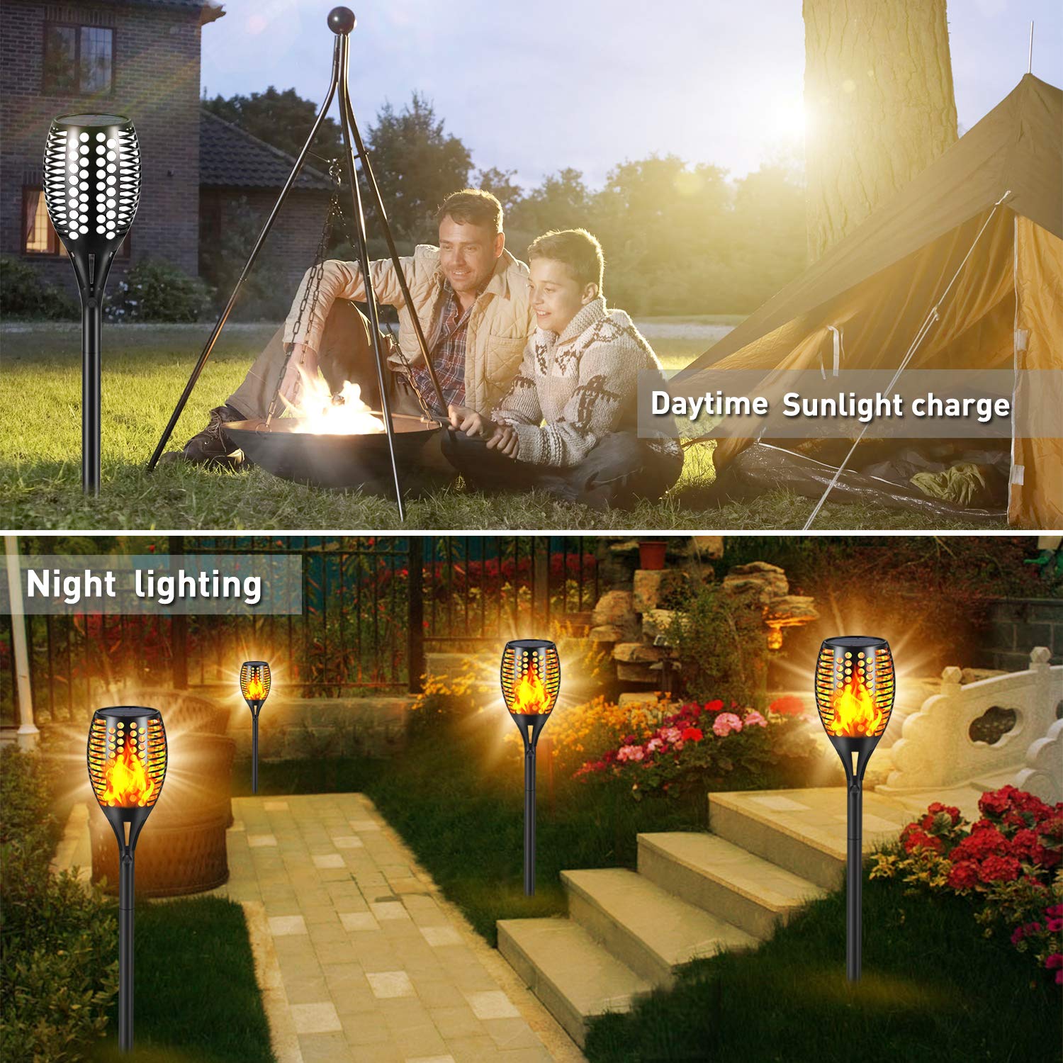 Fitybow Solar Torch Lights Outdoor, Waterproof Dancing Flame Lights For Garden Patio Decor - 4 Pack, Large
