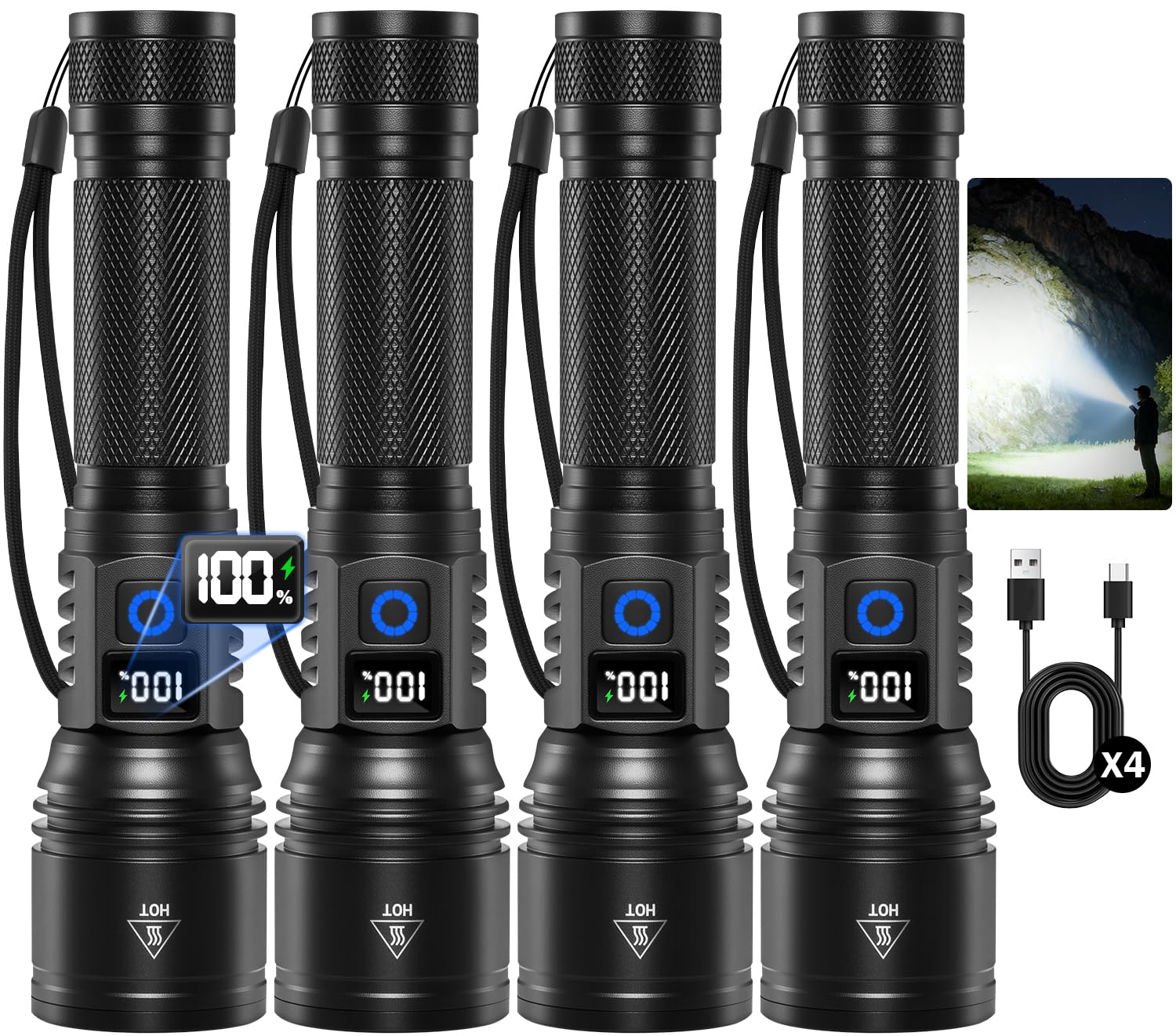 Ruboliy Rechargeable Flashlights High Lumens  4Pack Super Bright Flashlight Rechargeable  LED Flashlight Powerful  Handheld Tactical Flash Lights for Home Emergencies Camping Essentials  Gifts for Men