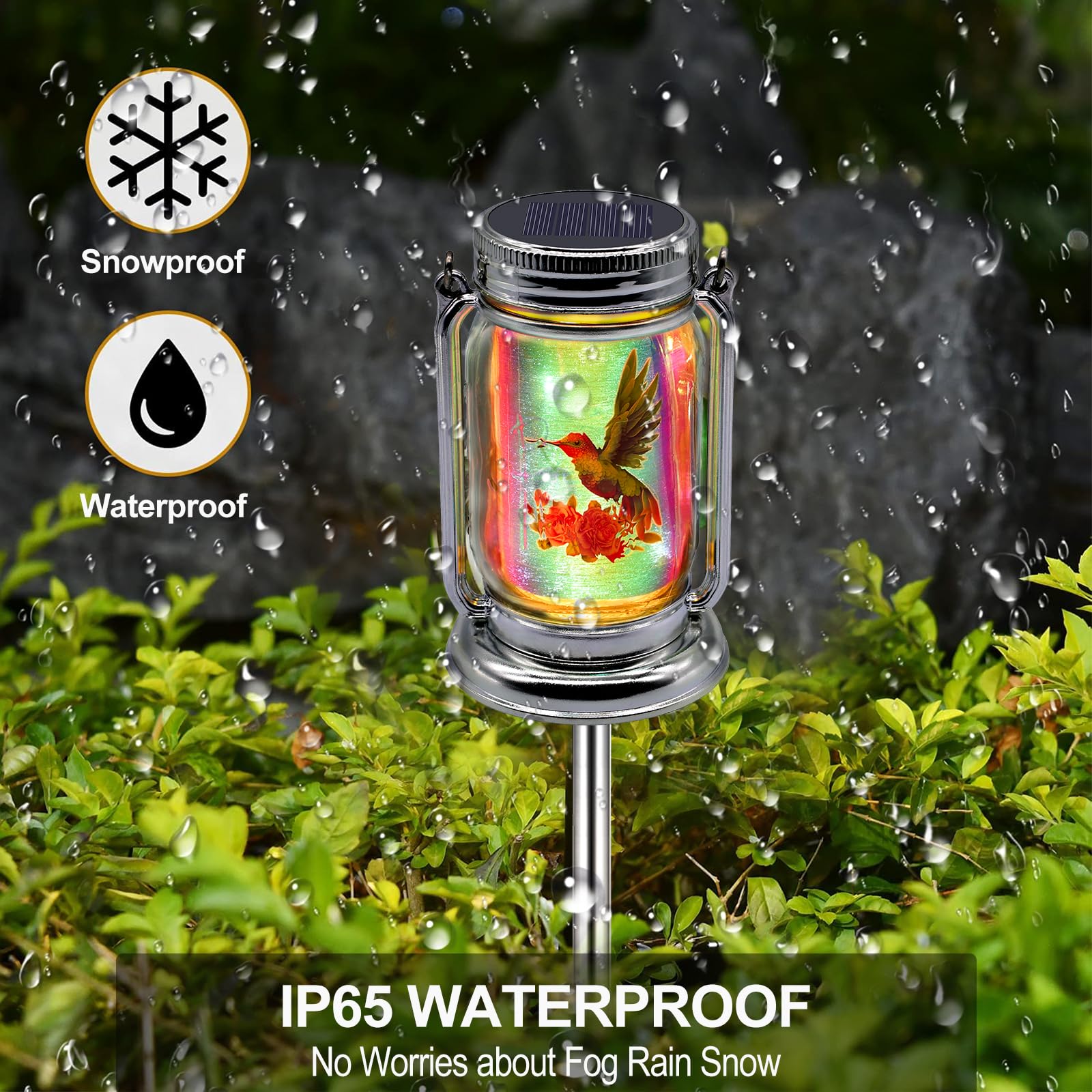 Angmln 2 Pack Solar Fairy Lanterns , Adorable Hummingbird Theme In Silver Glass Mason Jars, Gifts For Mom, Grandma, And Women, W