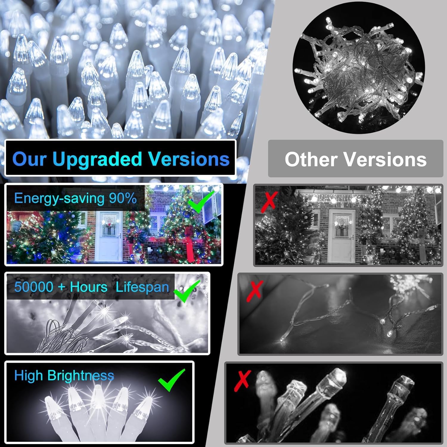 340 Led 90Ft Christmas String Lights Outdoor  12 Pro Modes And Timer Memory & Brightness  Plug In Outdoor Waterproof Clear Wire Twinkle Light For For Xmas Yard Tree Wedding Party Decor (Cool White)