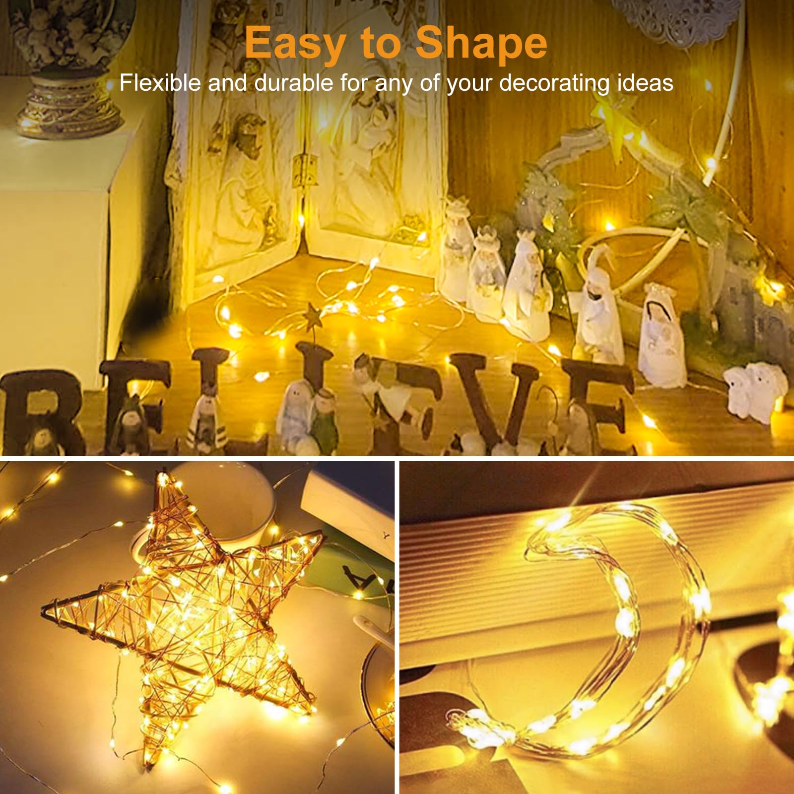 btfarm 6 Pack LED Fairy Lights, Warm White, 7ft Twinkle String Lights, Battery Operated, Waterproof Mini Silver Wire for DIY Decor