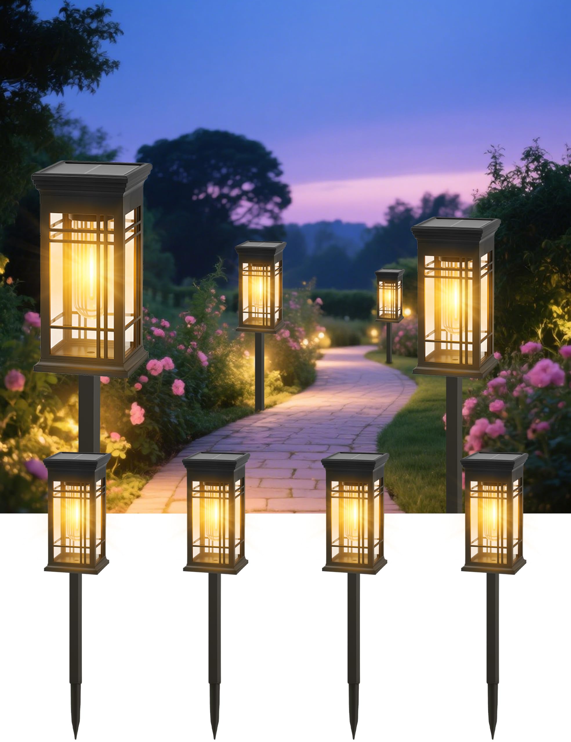 ALLIVING 4 Pack Solar Lights Outdoor Waterproof - Solar Powered Outdoor Lights for Patio Yard Pathway Walkway Lawn Garden Decor