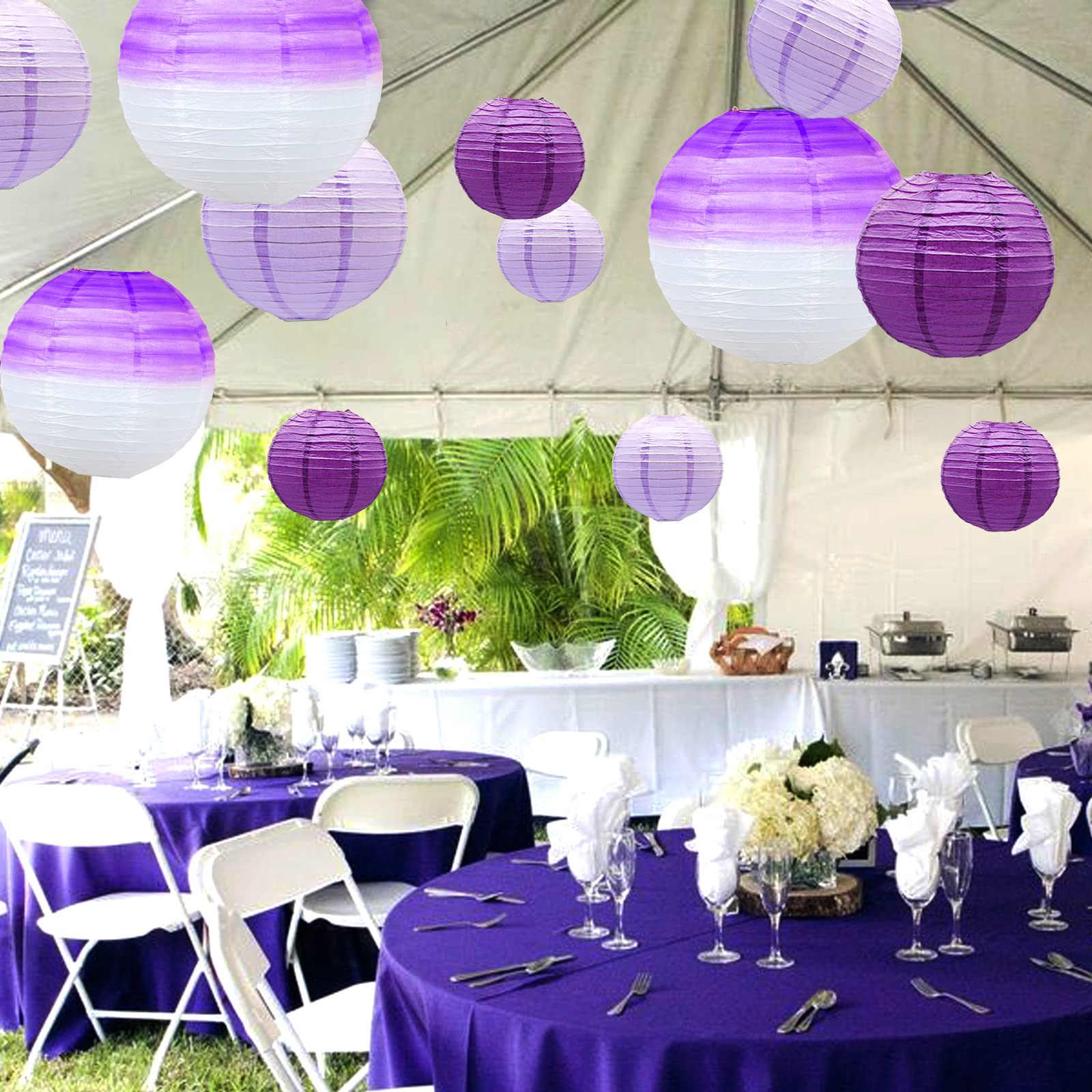 Meiduo 14 Pcs Lavender Purple Paper Lanterns - Decorative Hanging Lanterns For Parties & Events