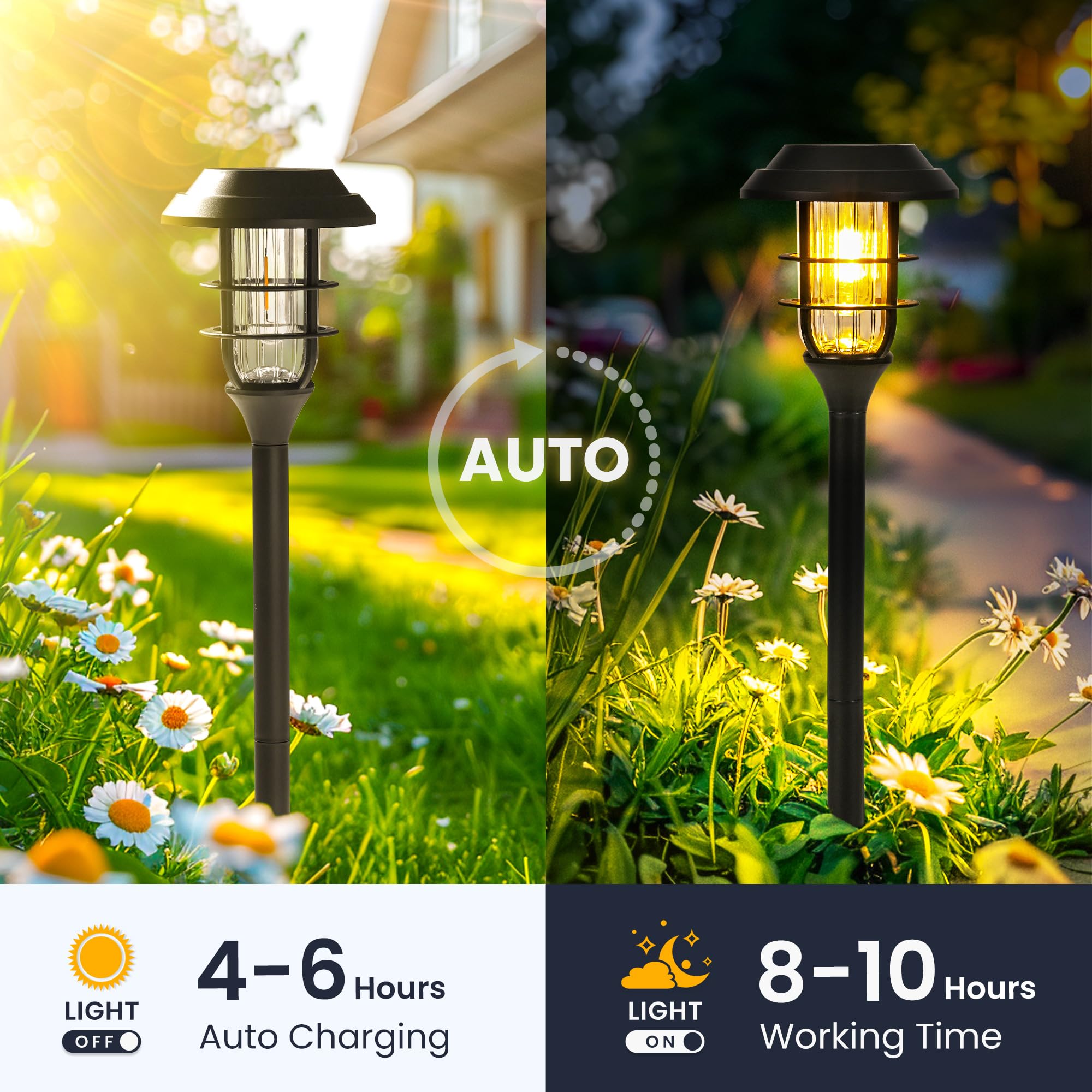 Hmdecor Solar Garden Lights Outdoor,6 Pack Bright Solar Lights Outdoor Waterproof, Solar Powered Outdoor Decor For Yard, Pathway