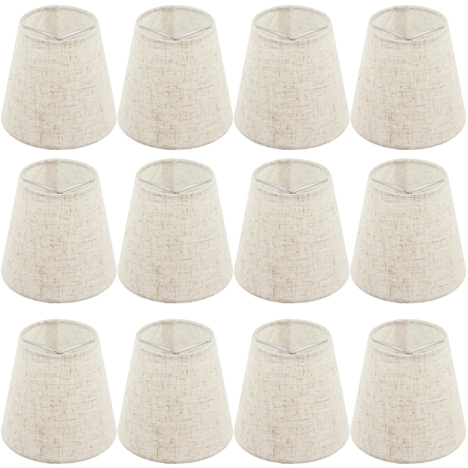 12 PCS Fabric Lamp Shade, Clip-on Fabric Lamp Shade, Traditional Chandelier Candle Bulb Lampshade, Linen Fabric Elegant Lampshad